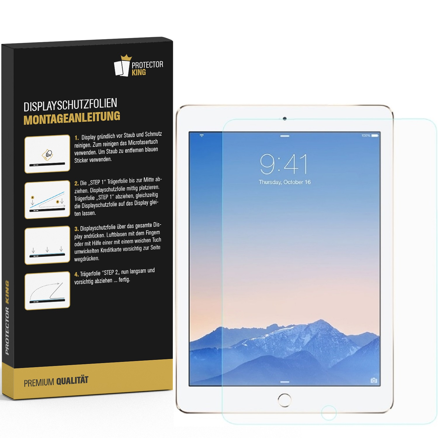 HD iPad Displayschutzfolie(für 9.7) Schutzfolie PROTECTORKING 2 Apple Air KLAR 1x