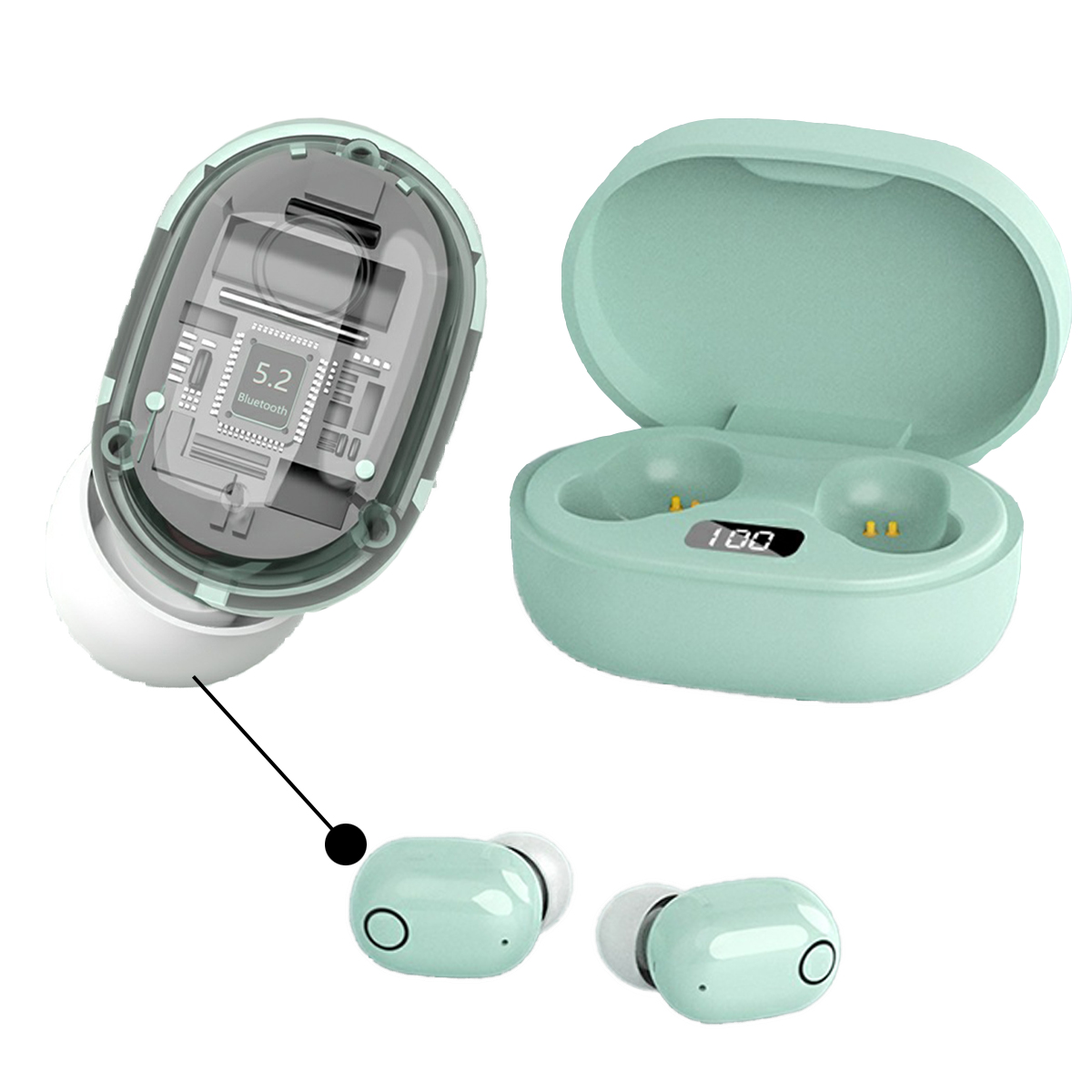 Bluetooth Stereo-Headset, In-Ear-Bluetooth KINSI grün Mini-Smart-Touch-Kopfhörer, Bluetooth Headset, In-ear Headset