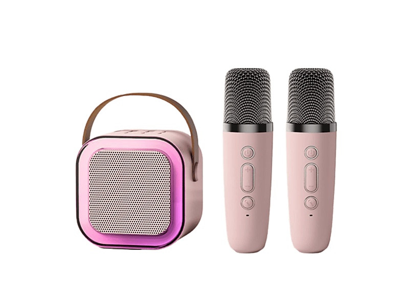 SYNTEK Integriertes Audiomikrofon, Bluetooth rosa Mikrofon, drahtloser Lautsprecher, Dual Mikrofon Mikrofon Rosa