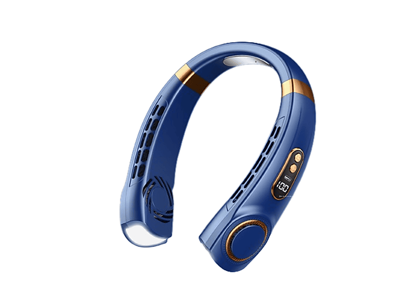 SYNTEK Hängender Hals USB Ventilator Hängeventilator Mini-elektrischer blätterloser blauer Ventilator, Blau leiser