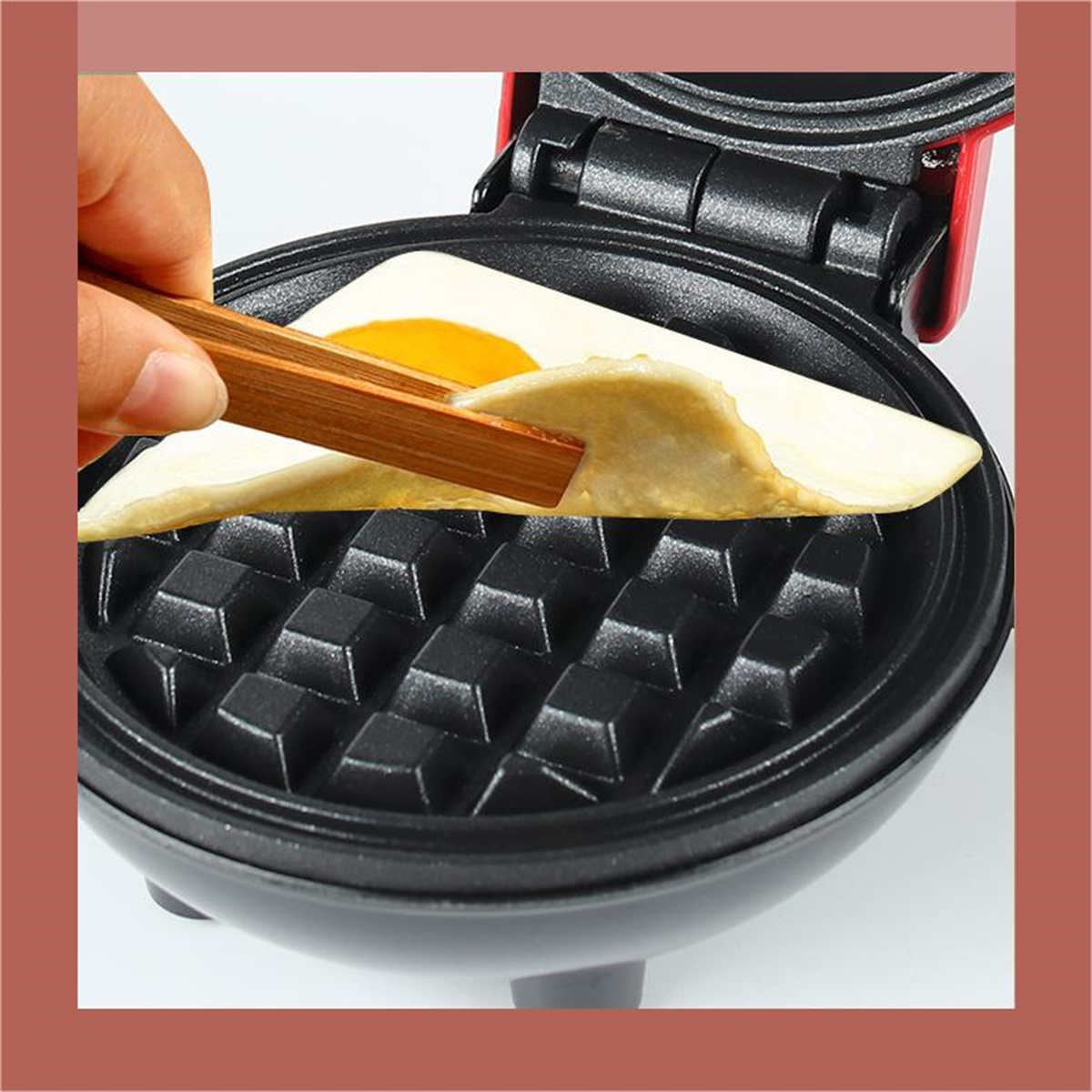für Waffelmaschine Zuhause Multifunktional SYNTEK Keksdose Mini Rot Waffeleisen Frühstücksmaschine Waffeleisen Elektrisch