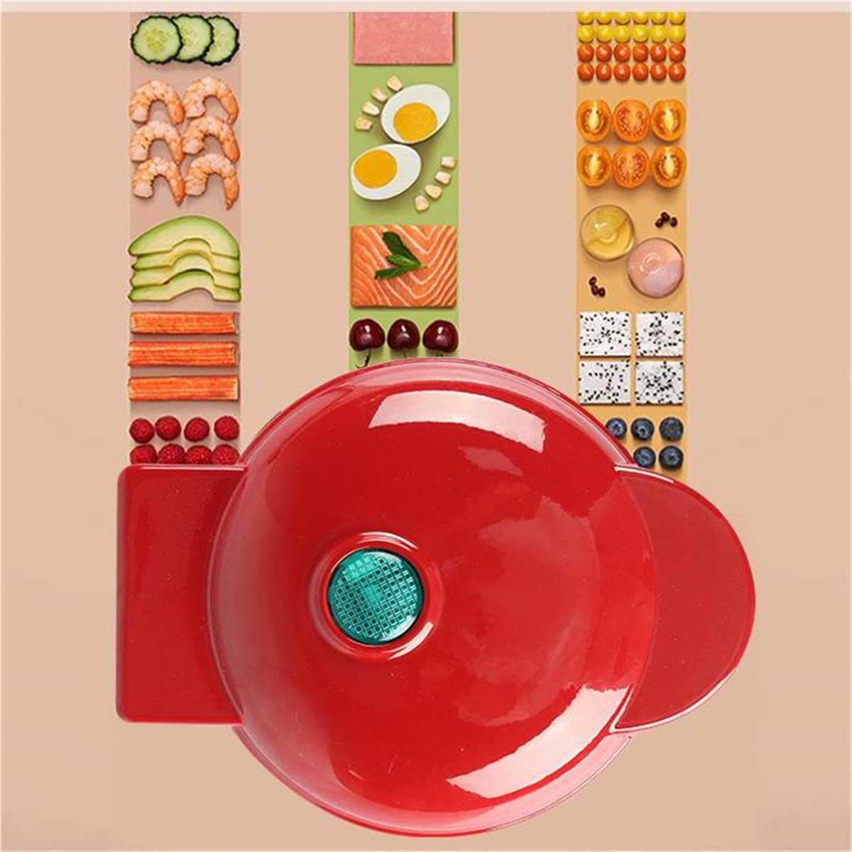 für Waffelmaschine Zuhause Multifunktional SYNTEK Keksdose Mini Rot Waffeleisen Frühstücksmaschine Waffeleisen Elektrisch