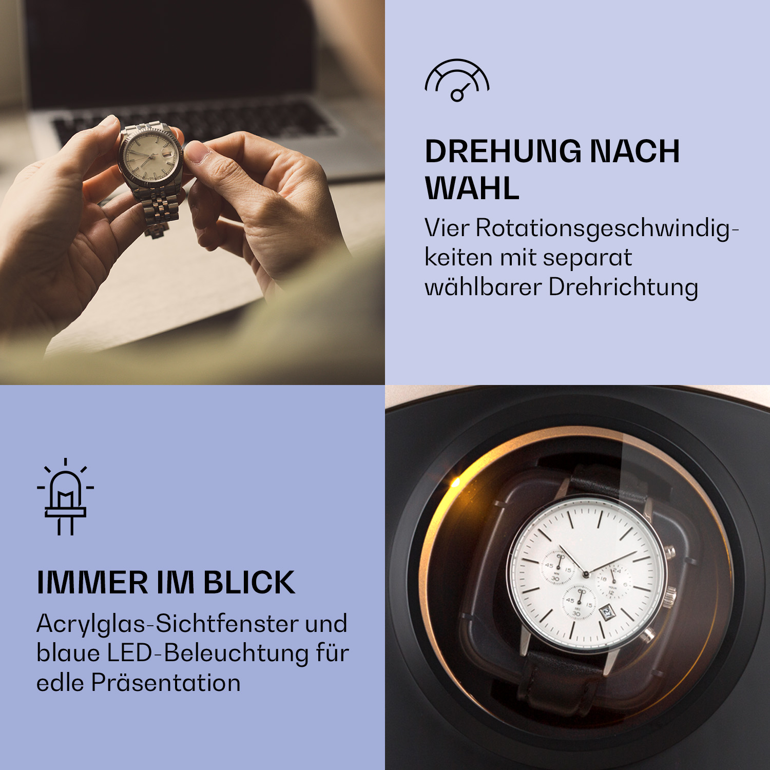 Eine Uhr wird angezeigt. Das Bild zeigt eine Uhr in einem Halter, mit einer Nahaufnahme der Uhr.