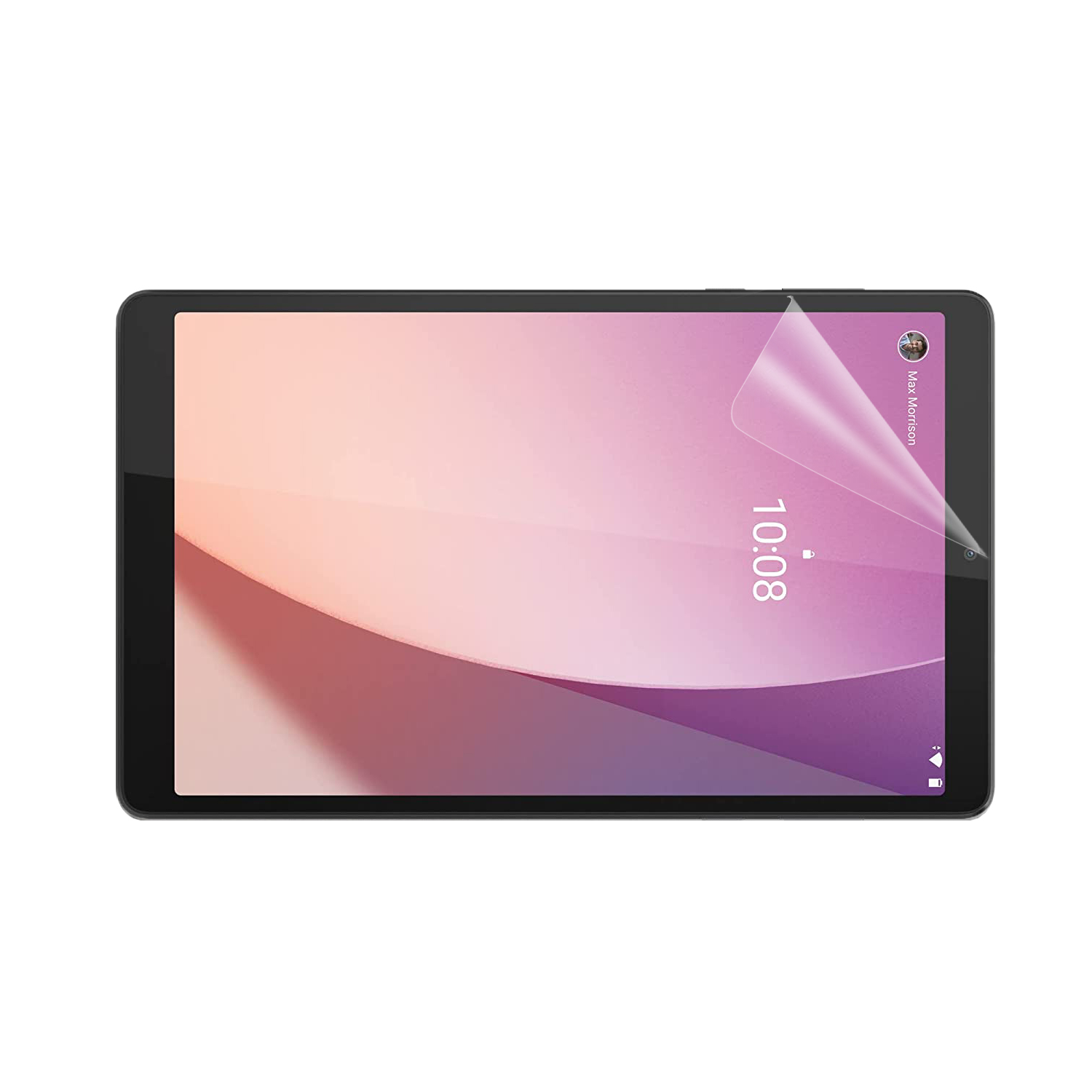 Tablet in custodia, angolo di visione 65°, angolo di digitazione 30°, sfondo bianco.