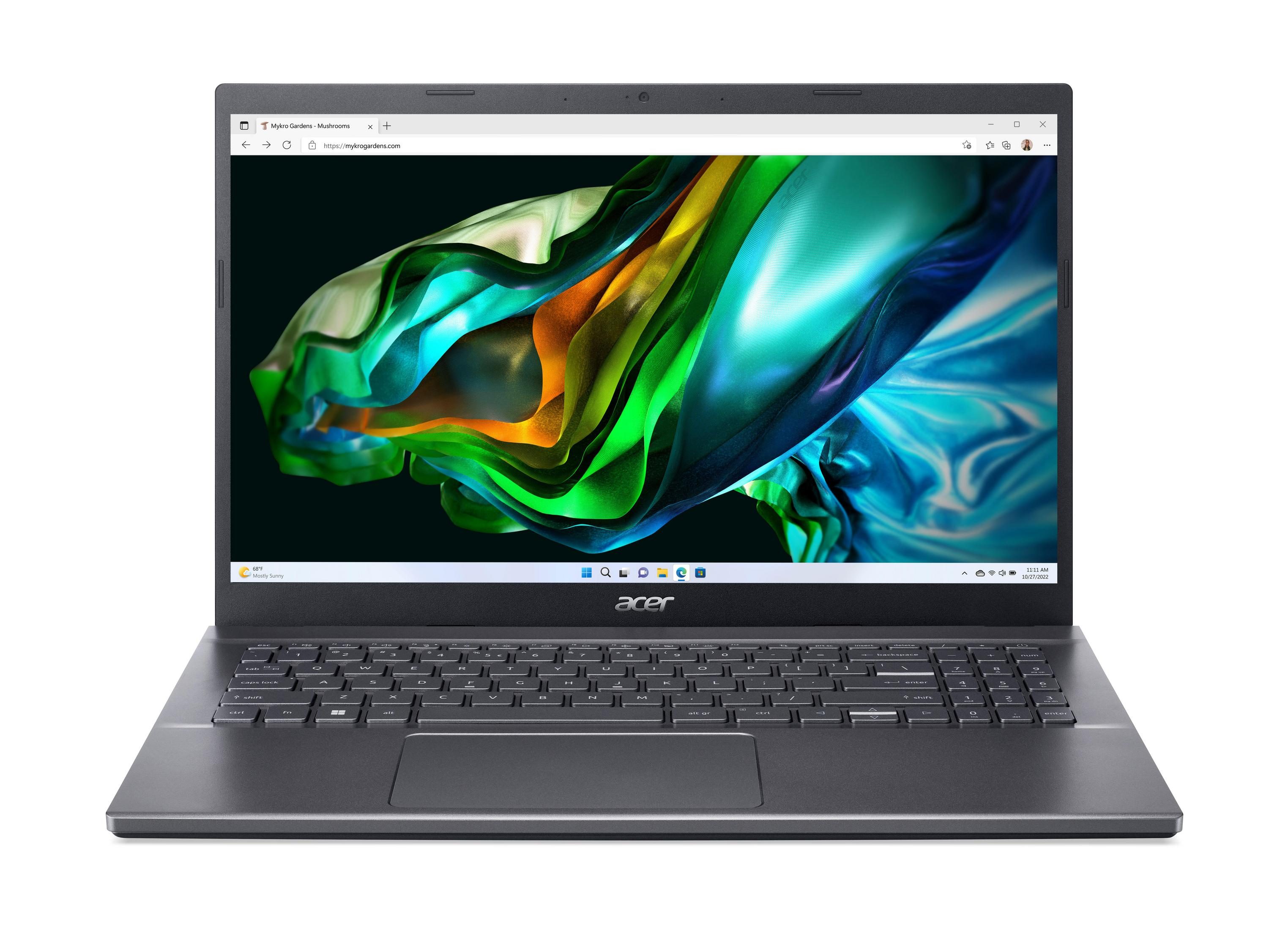 Ein Laptop mit geöffneter Webseite und einem bunten abstrakten Bild auf dem Bildschirm.