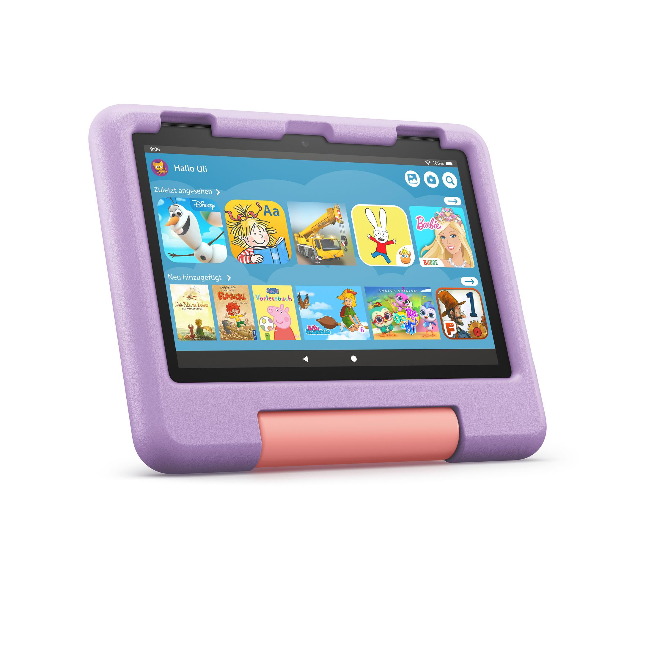 Tablet con cornice nera e supporto rosso.