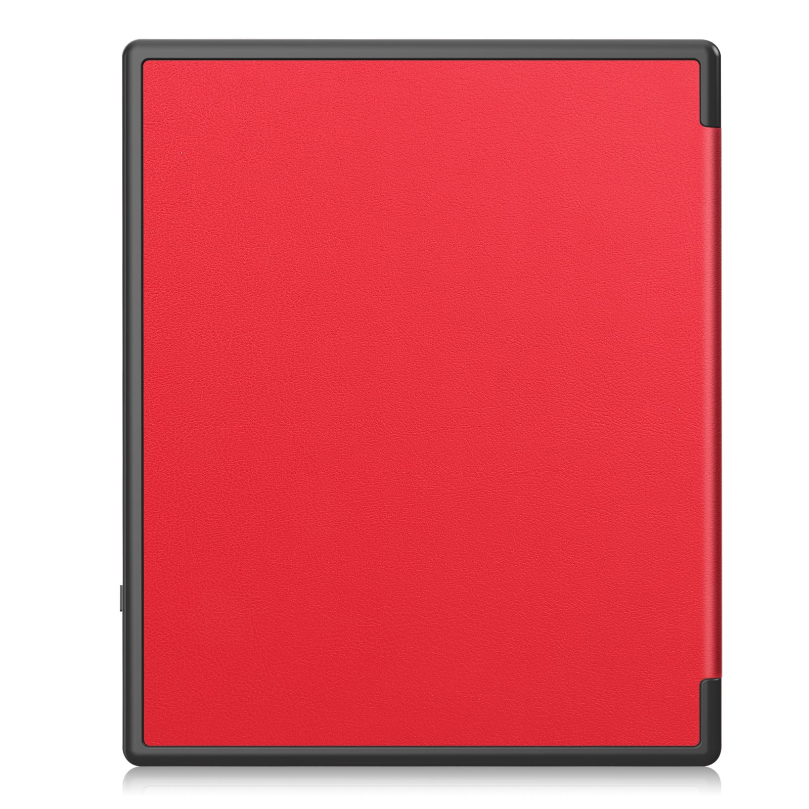 Rote Tablet-Hülle, geschlossen. Schwarzer Rand umgibt eine rote, strukturierte Oberfläche.