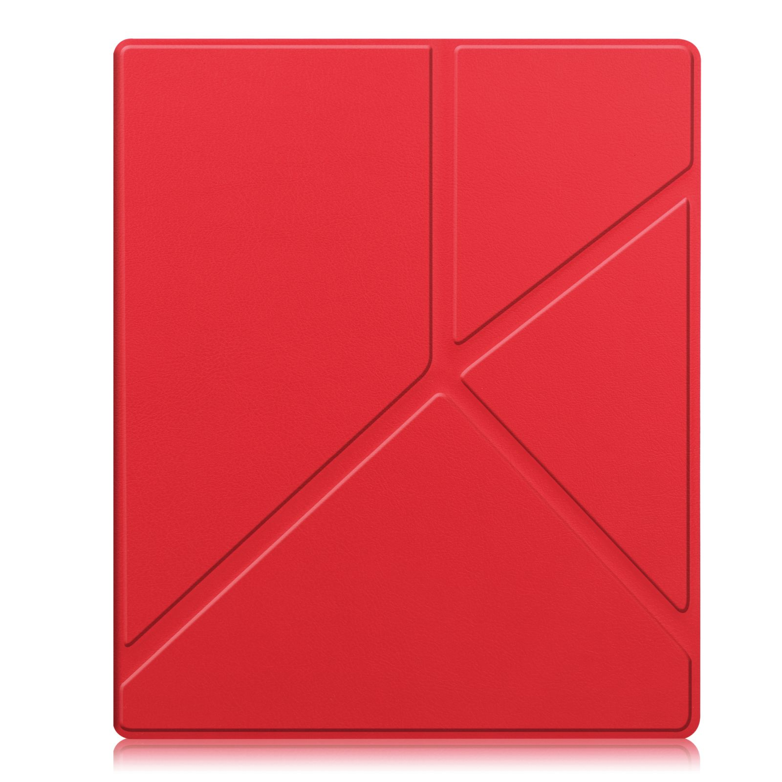 Rote Tablet-Hülle mit geometrischem Design. Hat eine strukturierte Oberfläche.
