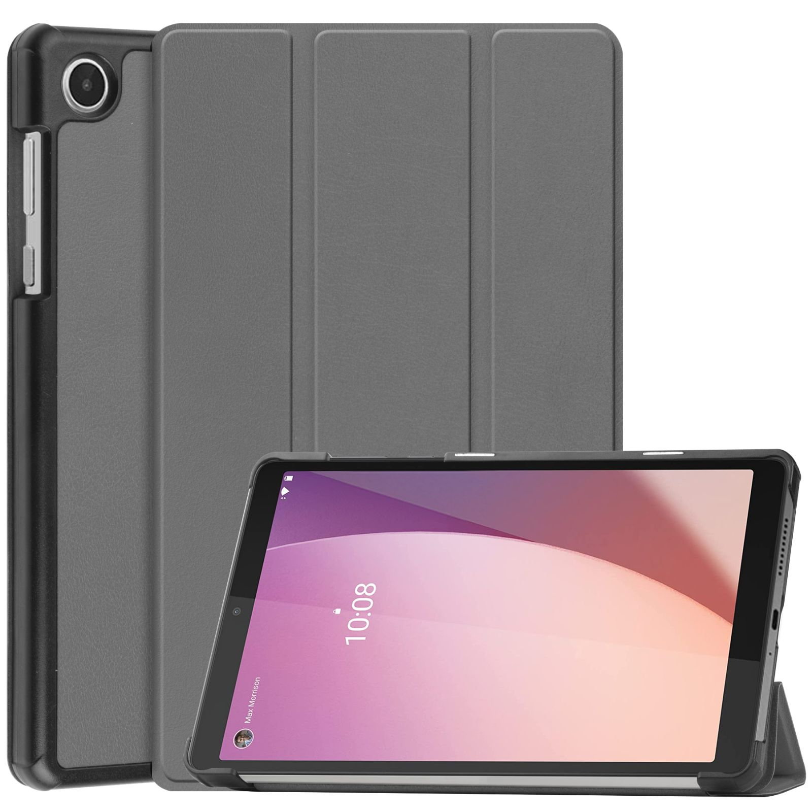 LOBWERK Hülle Schutzhülle Bookcover Kunstleder, M8 Tab (4th Gen) Lenovo Grau TB-300FU 2023 für