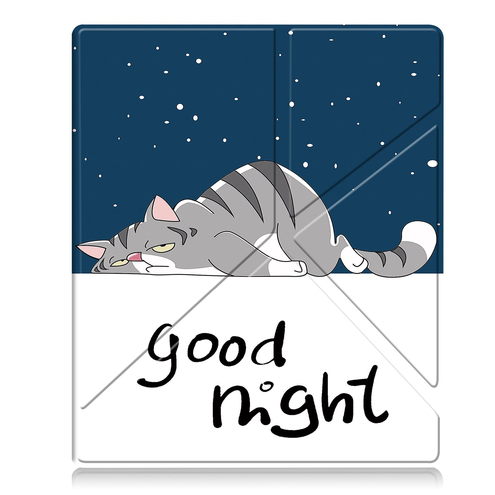 Katzenillustration auf einer Hülle mit dem Text 'Gute Nacht'.
