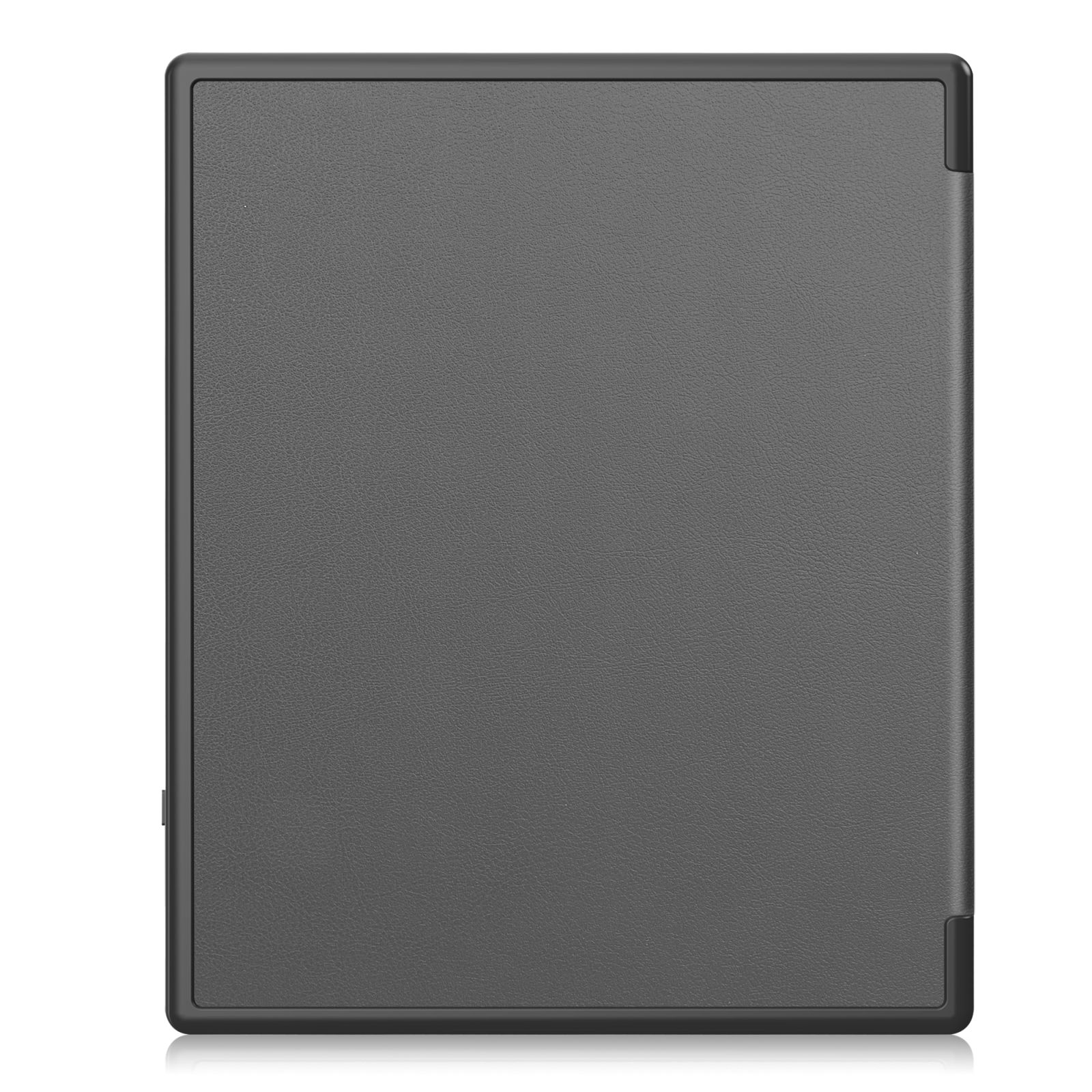 Dunkelgraue Tablethülle, geschlossen, mit reflektierender Oberfläche.