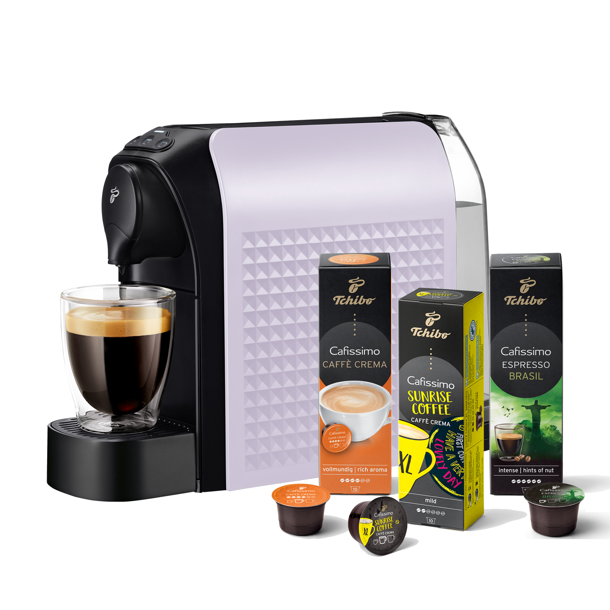 TCHIBO CAFISSIMO Espresso für Powder Kapselmaschine, 30 Lavender + und Kaffeemaschine, Kapseln Crema, Caffè \