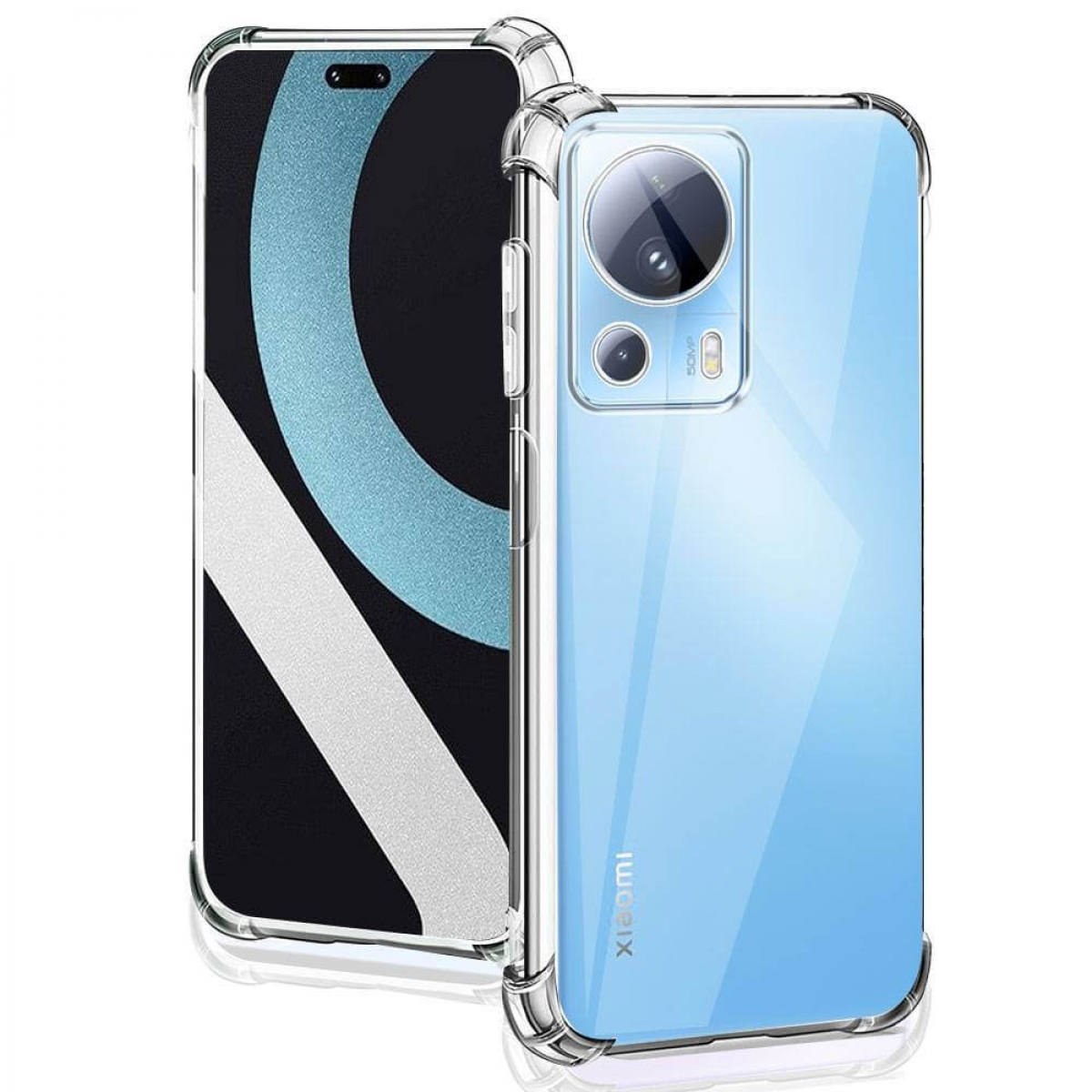 Zwei Telefone in durchsichtigen Hüllen, eines blau. Der Hintergrund ist weiß.