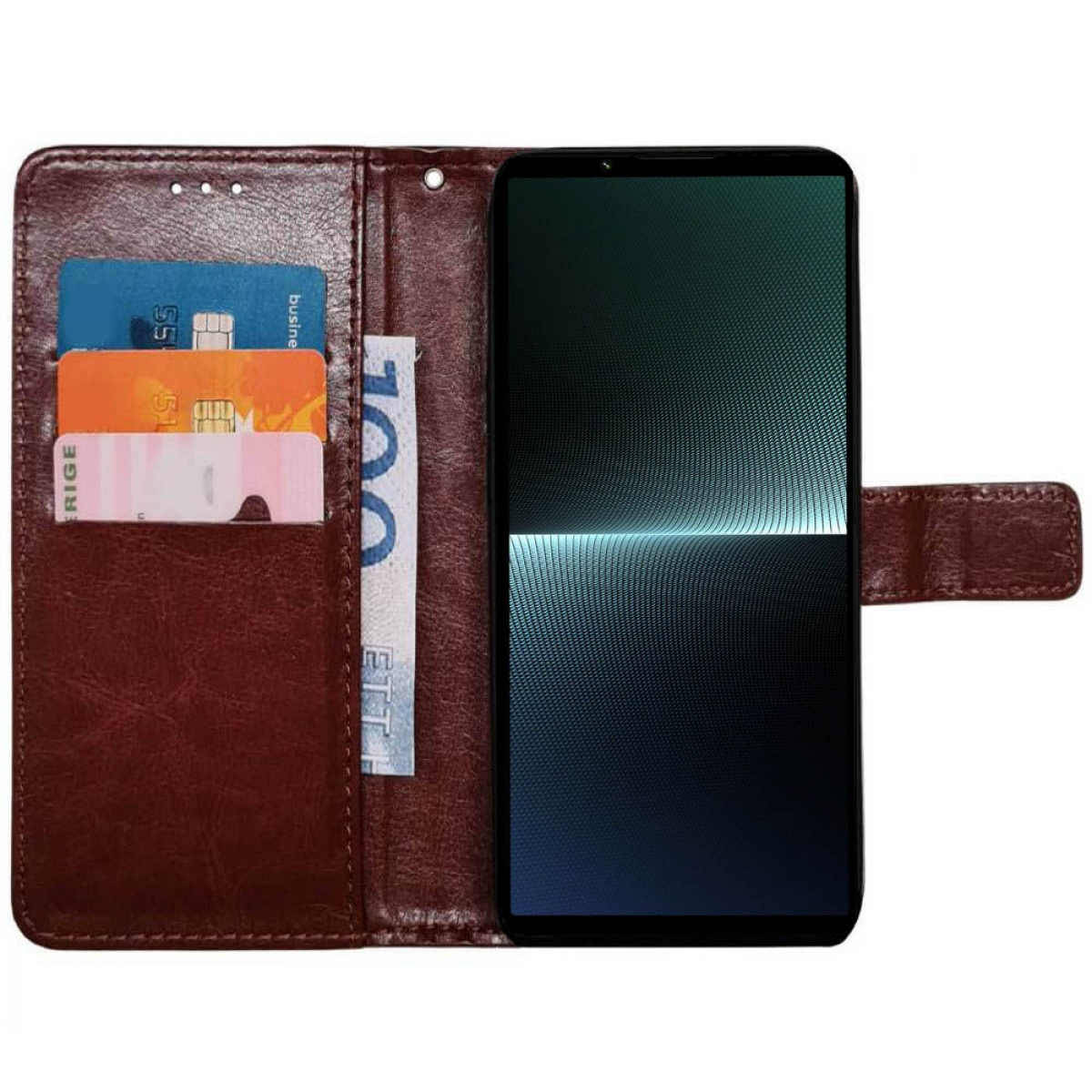 Sony, CASEONLINE Bookcover, 3-karten, Braun 5 V, Xperia