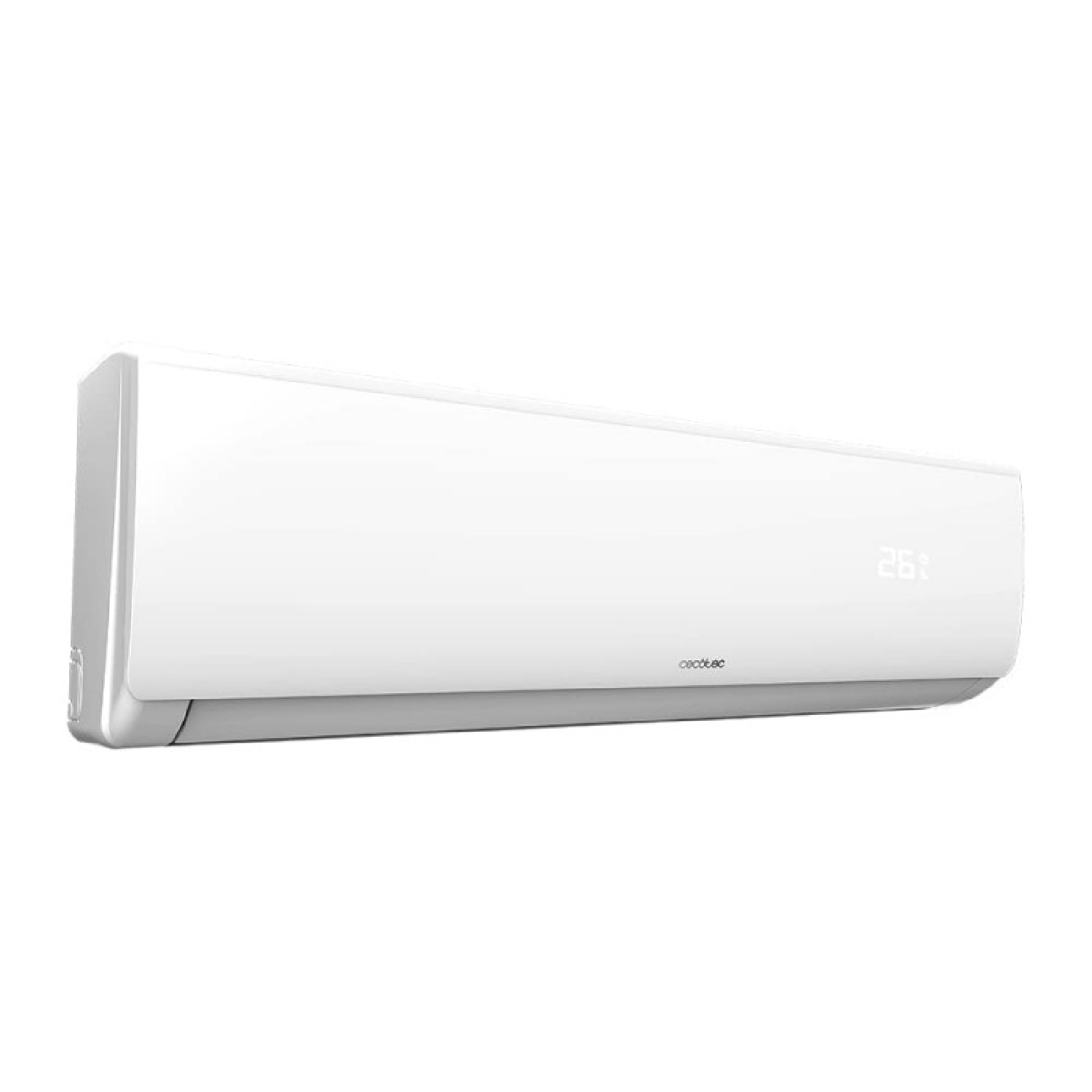 A white air conditioner with a digital display showing the number 26.