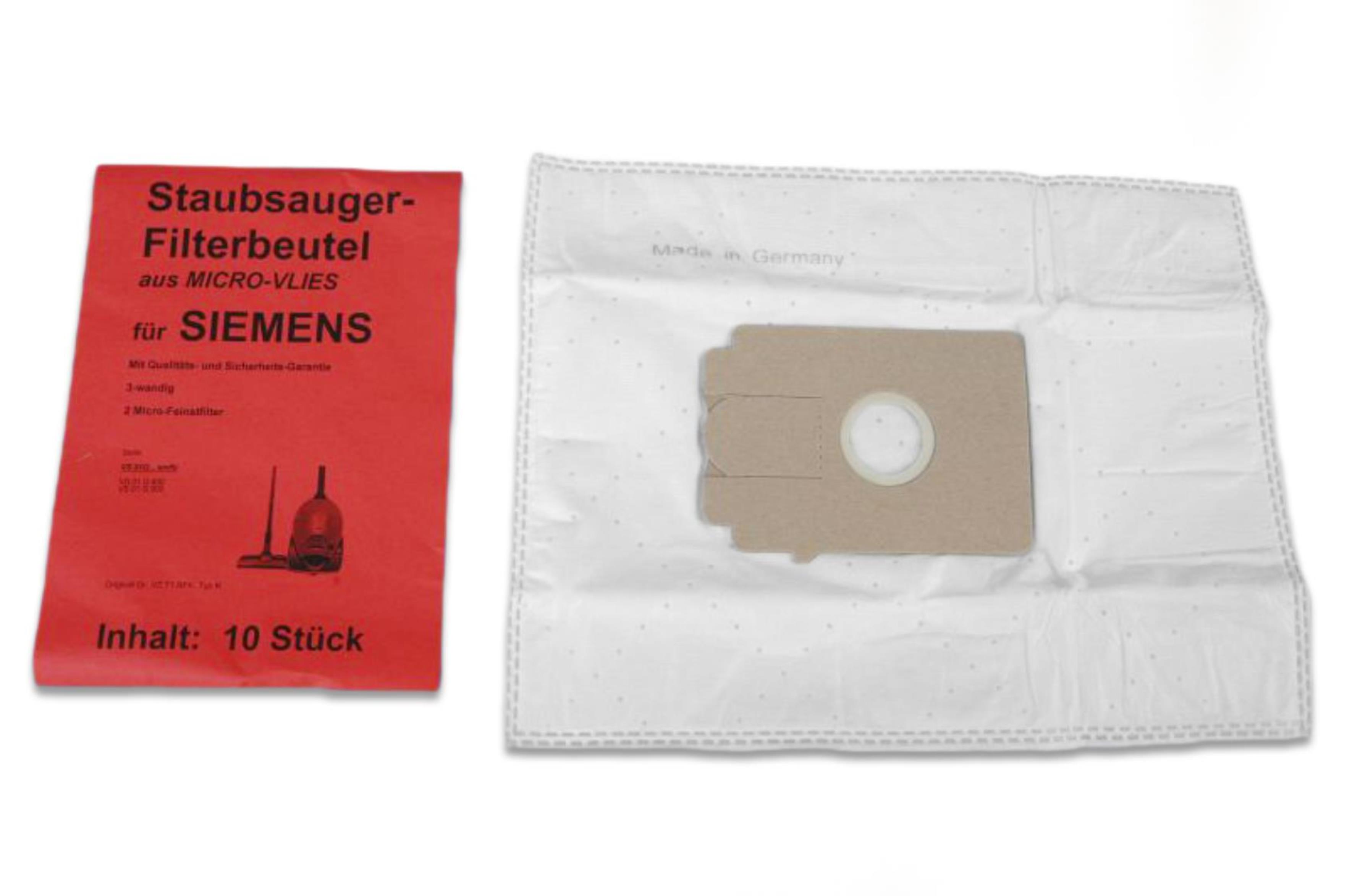 Rotes Paket Staubsaugerbeutel. Ein weißer Staubsaugerbeutel ist daneben abgebildet.