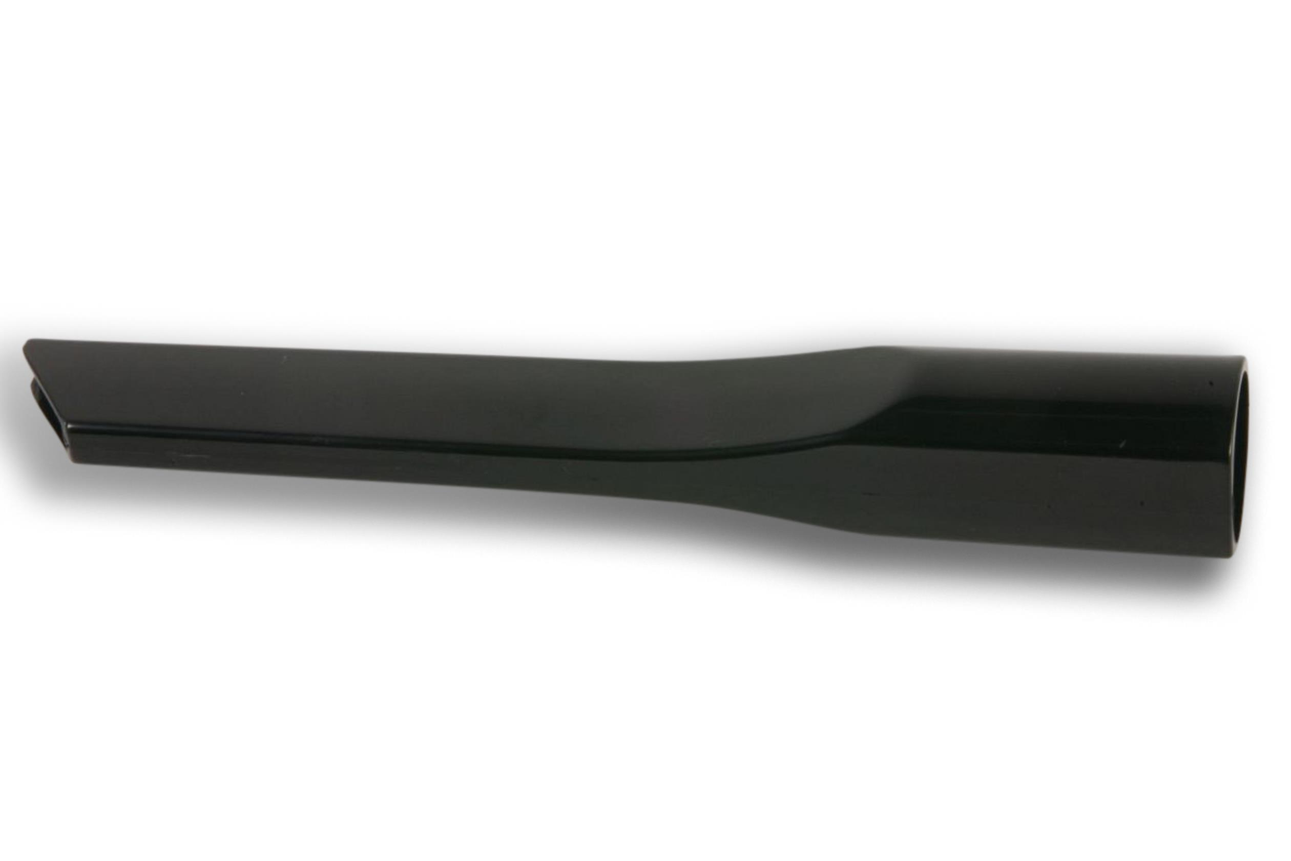 Ein schwarzes Fugendüsen-Werkzeug für Staubsauger, das sich von einer breiten Basis zu einer schmalen Spitze verjüngt.