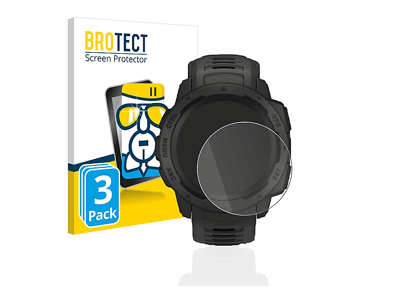 BROTECT 3x Airglass klare Schutzfolie(für Garmin Instinct Solar)