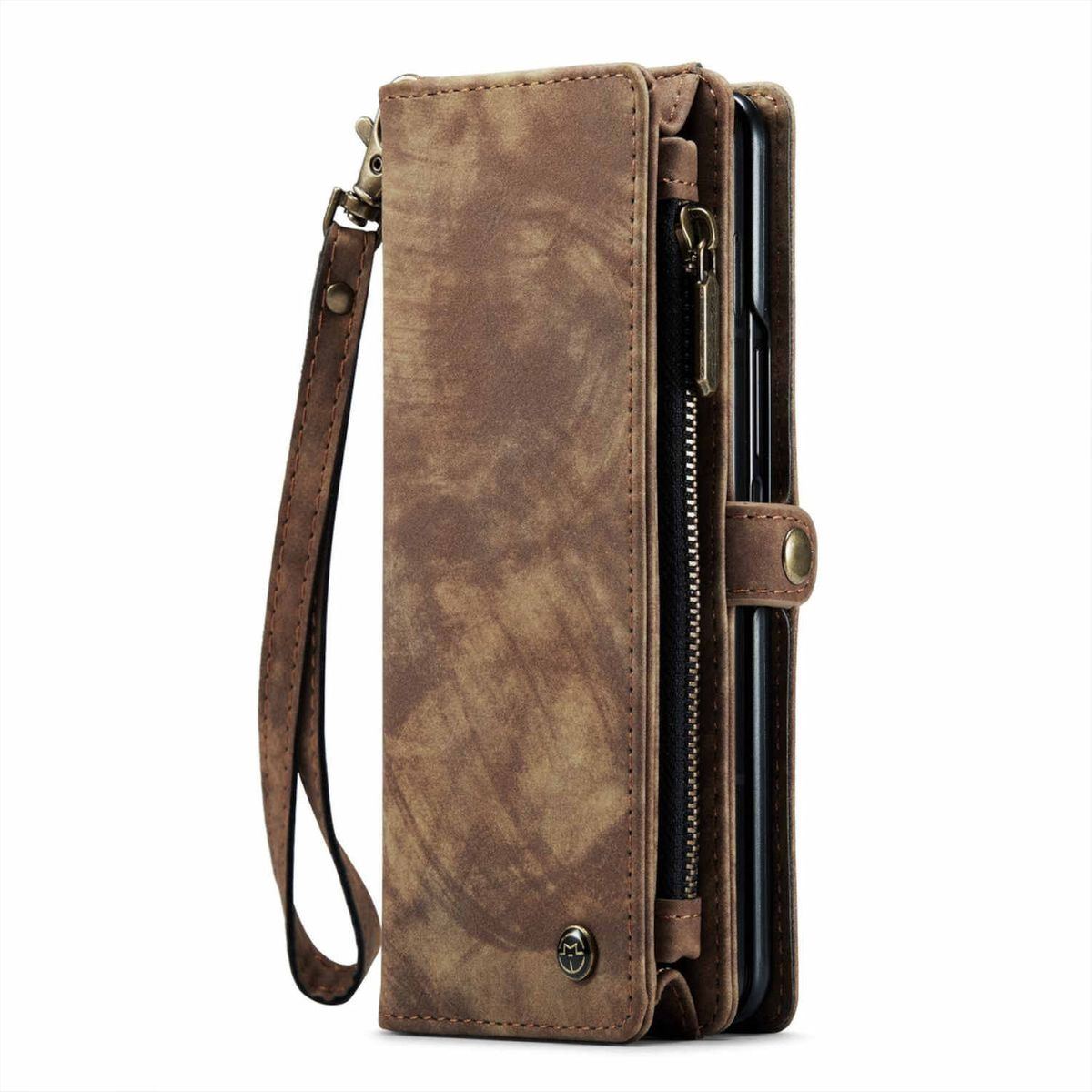 WIGENTO Design Tasche mit Bookcover, Reißverschluss, Braun Z Galaxy Samsung, 5G, Fold4
