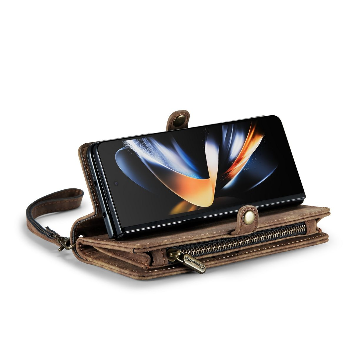 5G, Design Fold4 Tasche Samsung, Z WIGENTO mit Galaxy Braun Bookcover, Reißverschluss,
