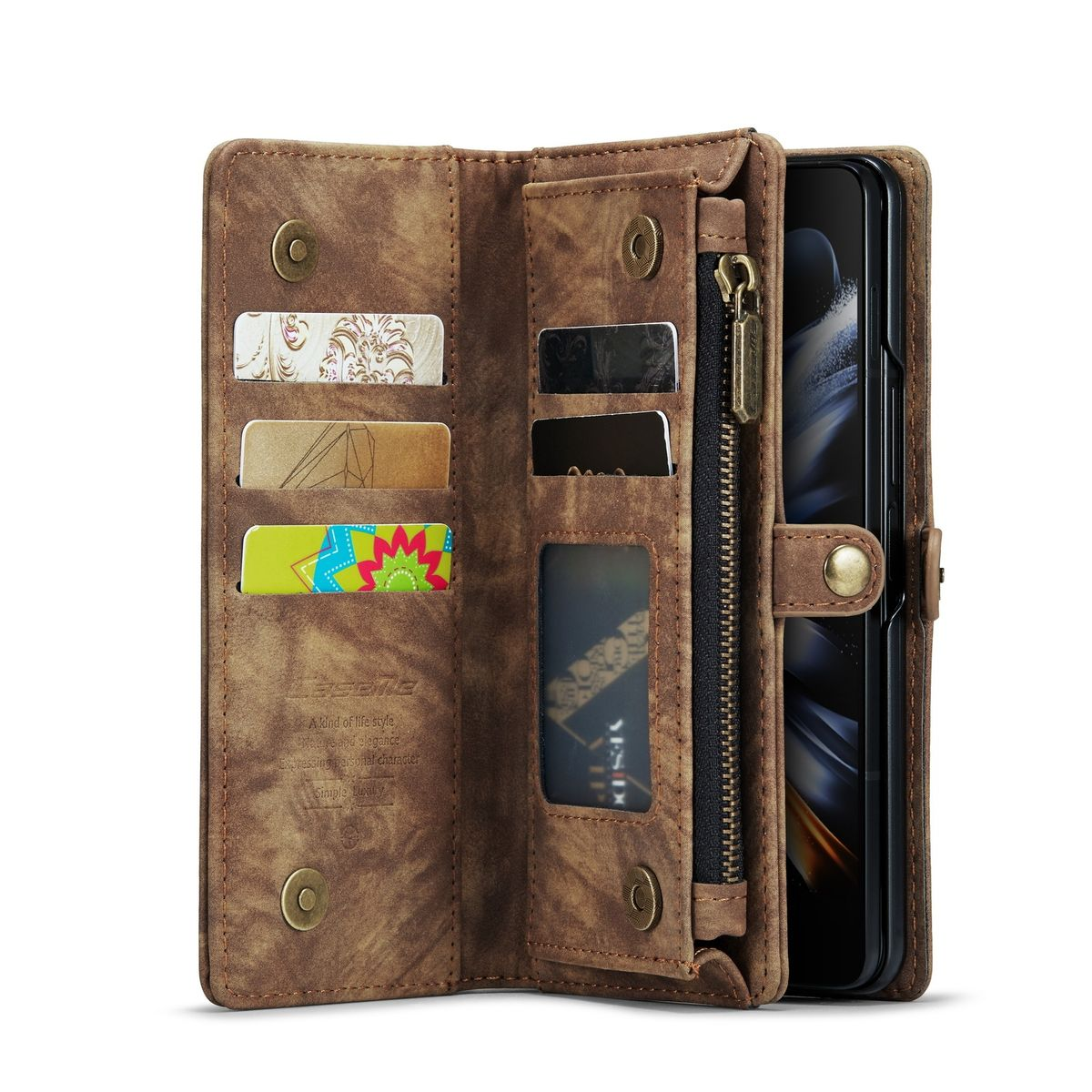 WIGENTO Design Samsung, 5G, mit Bookcover, Braun Fold4 Tasche Reißverschluss, Galaxy Z