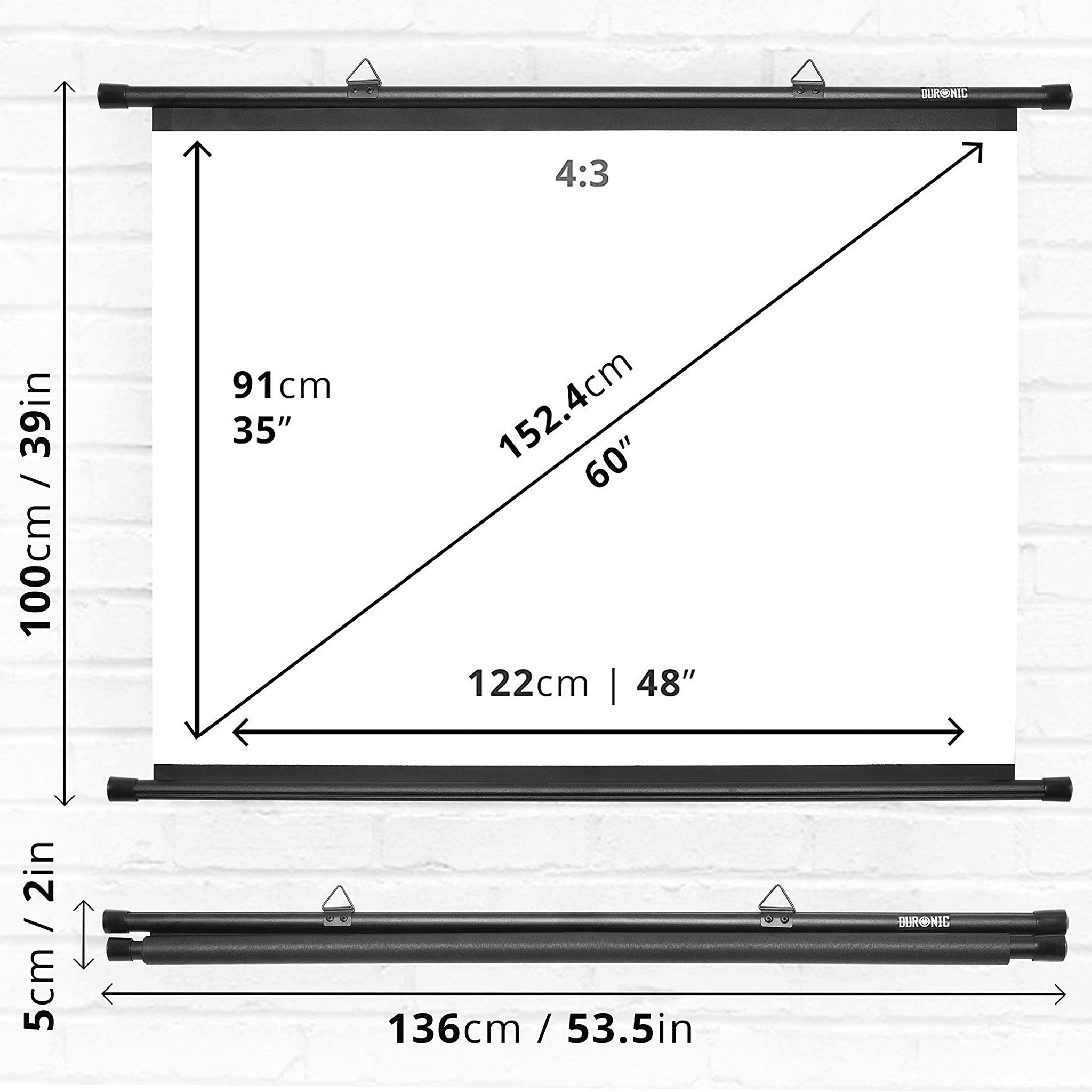 Beamerleinwand | 122 4K, 3D DURONIC Aufhängen | zum x Full Leinwand HD, Heimkino 4:3 91cm Projektorleinwand 60 | Zoll | BPS60