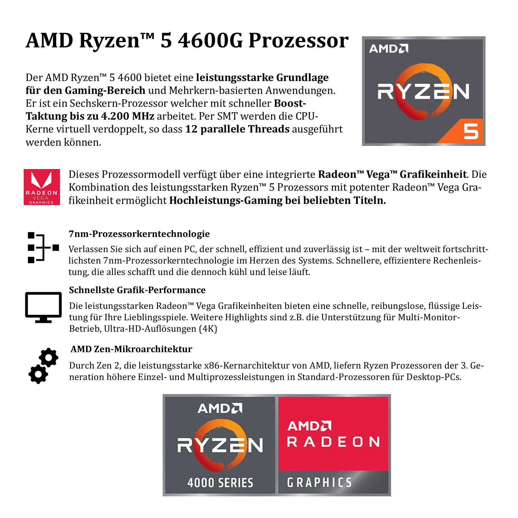 MEINPC AMD Ryzen 5 4600G SSD, Prozessor, Windows GB Samsung SSD Ghz Maus 11, 4600G RAM mit 6x GB Tastatur GB 16 Radeon 500 PC GB Gaming 27\