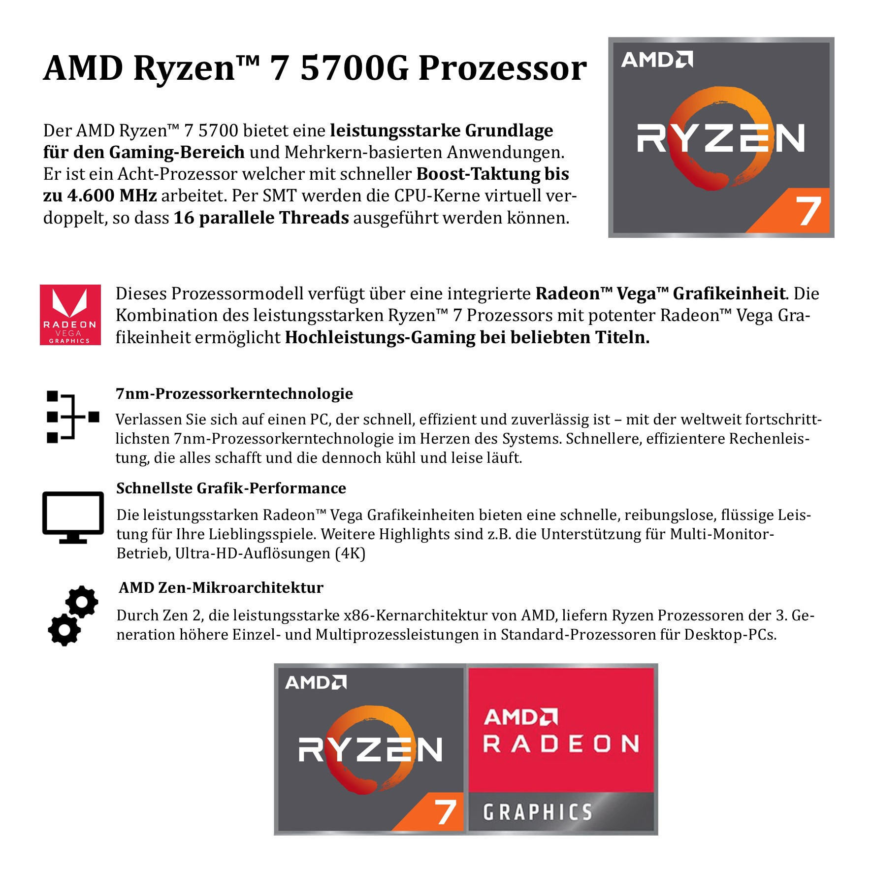 7 Vega Tastatur Windows 500 16 Gaming RAM, 4.6 11, GB 500 Ryzen 5700G AMD GHz, GB Radeon, GB GB SSD, mit RAM, MEINPC 16 AMD 8x Radeon SSD, 5700G Prozessor, PC 27\