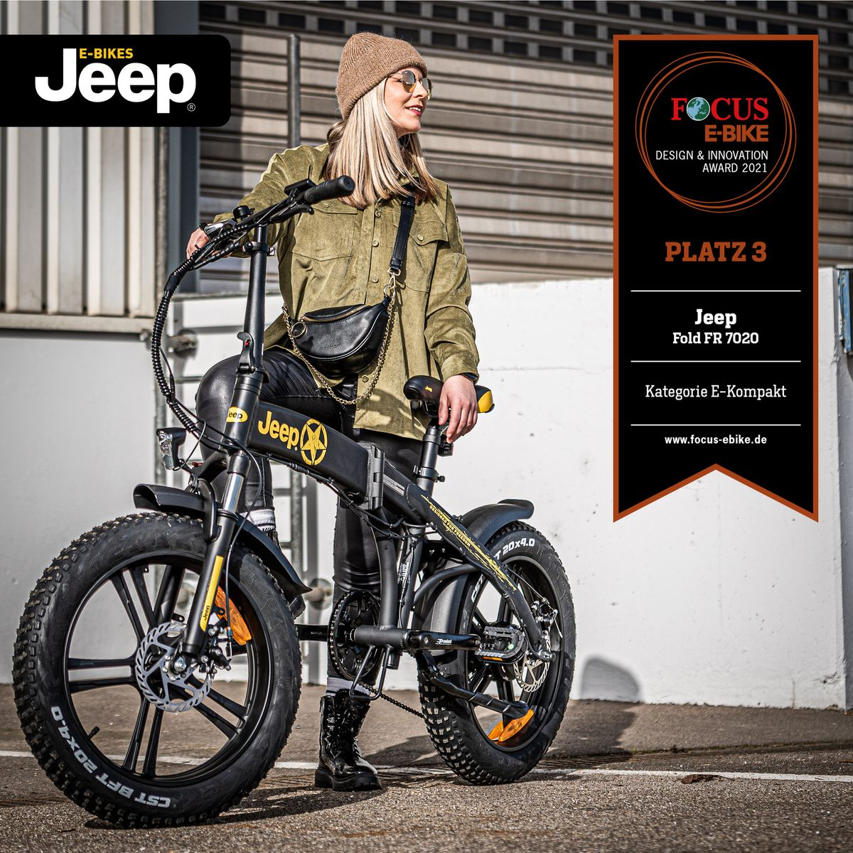 20“ Zoll, 378 20 E-BIKES Wh, (Laufradgröße: Falt-E-Bike, Jeep FR Kettenschaltung, Erwachsene-Rad, 7020, JEEP FAT E-Bike 7-Gang black) Kompakt-/Faltrad black Kompaktrad, Fold