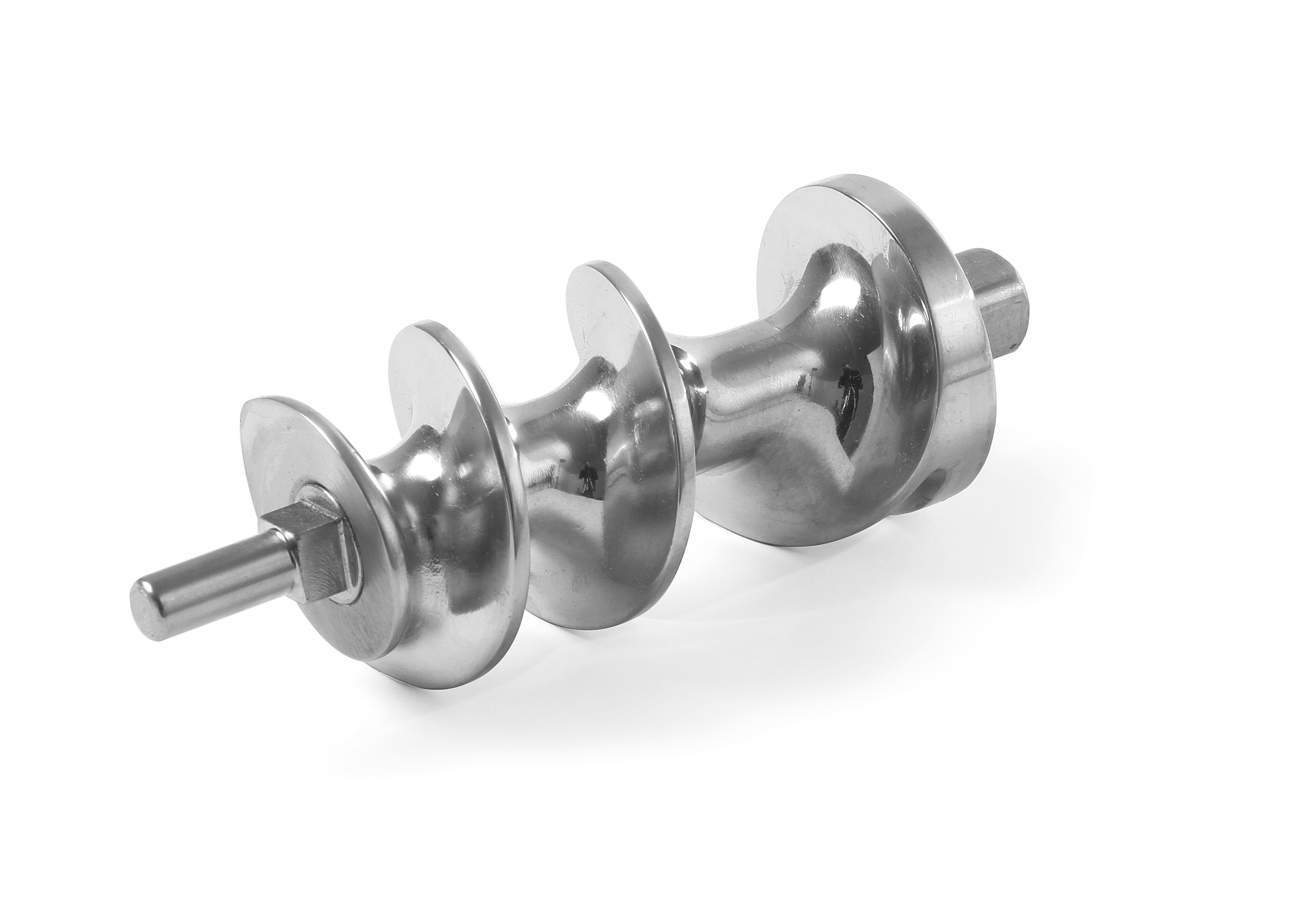 Una vite senza fine per tritacarne in metallo, con un design a spirale.