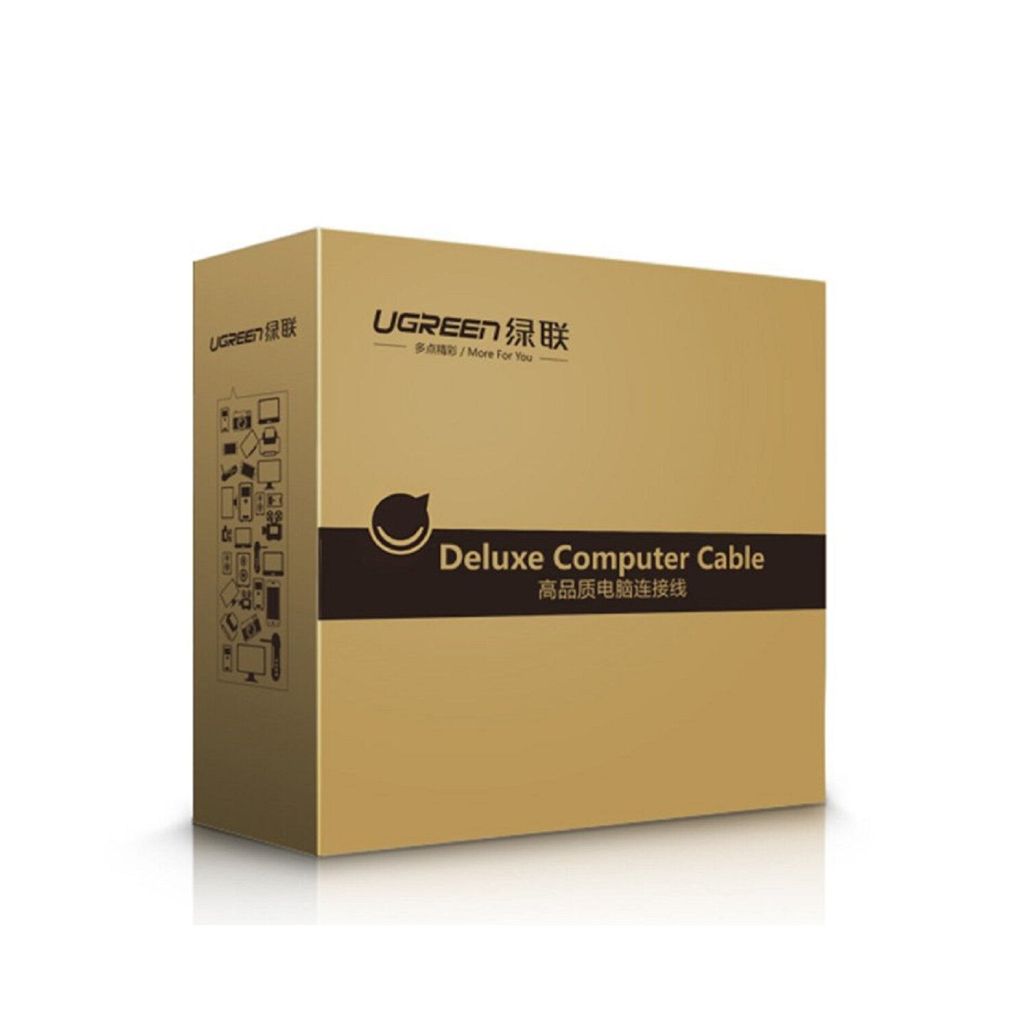 Brązowe kartonowe pudełko z napisem 'Deluxe Computer Cable', logo UGREEN i chińskim tekstem.