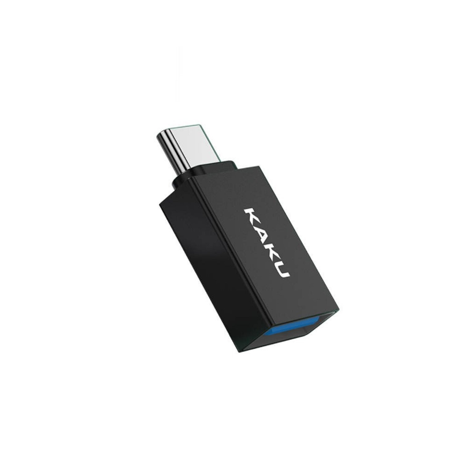 Schwarzer USB-C-Adapter. Der Markenname KAKU ist aufgedruckt.