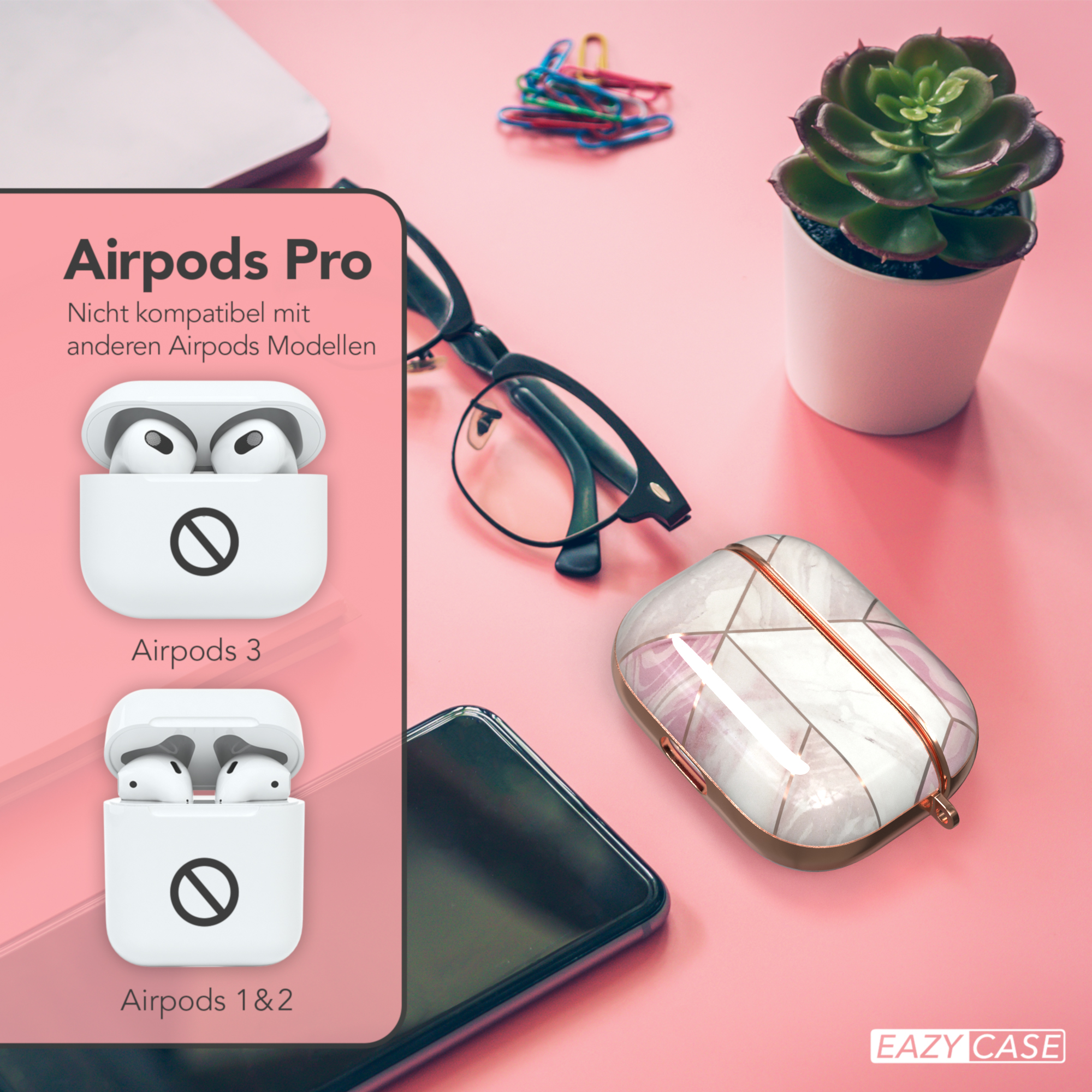 AirPods CASE / Schutzhülle IMD für: Roségold passend Sleeve Pro Rosa Motiv EAZY Apple Case