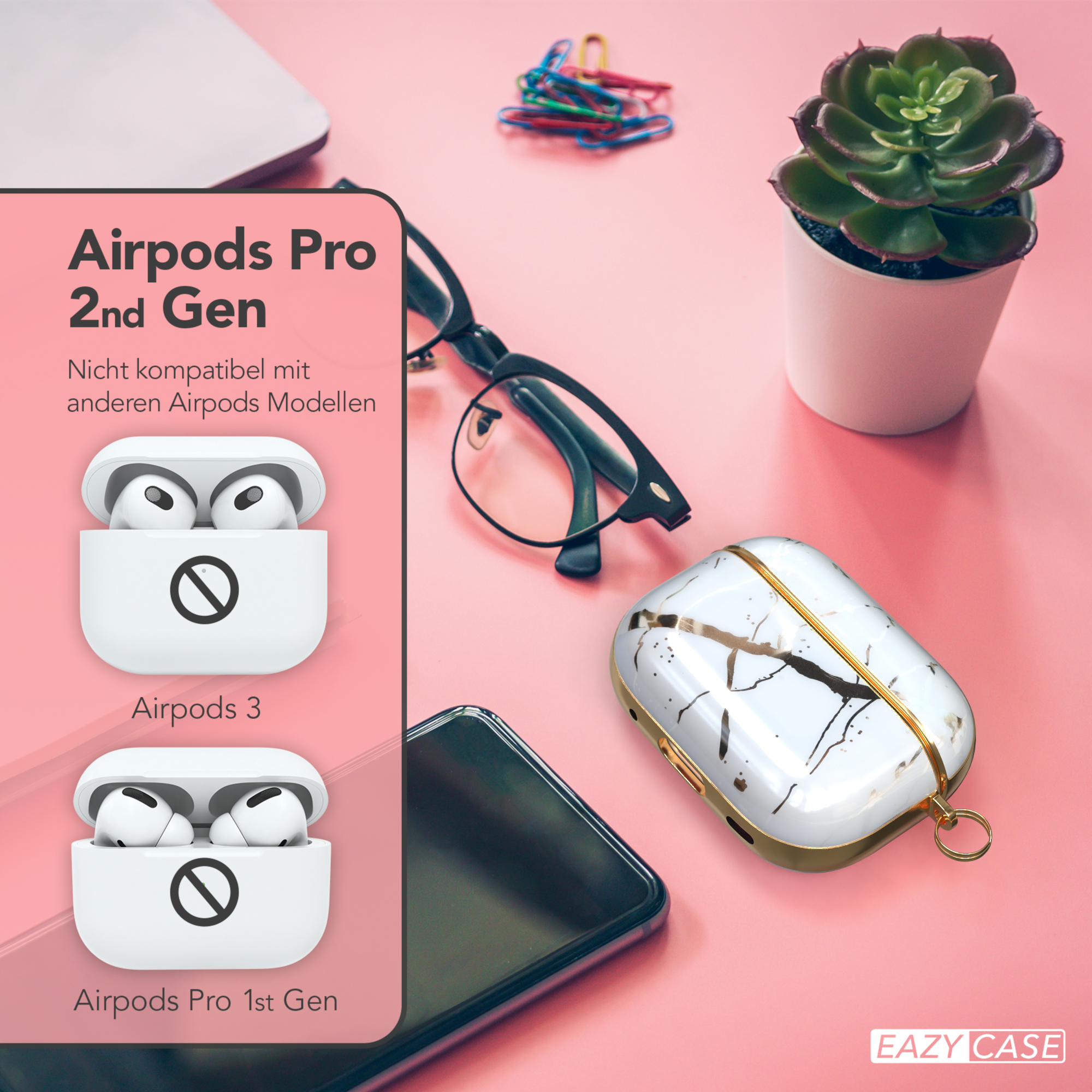 Airpods Pro 2nd Gen und Airpods 3 in weißen Hüllen.