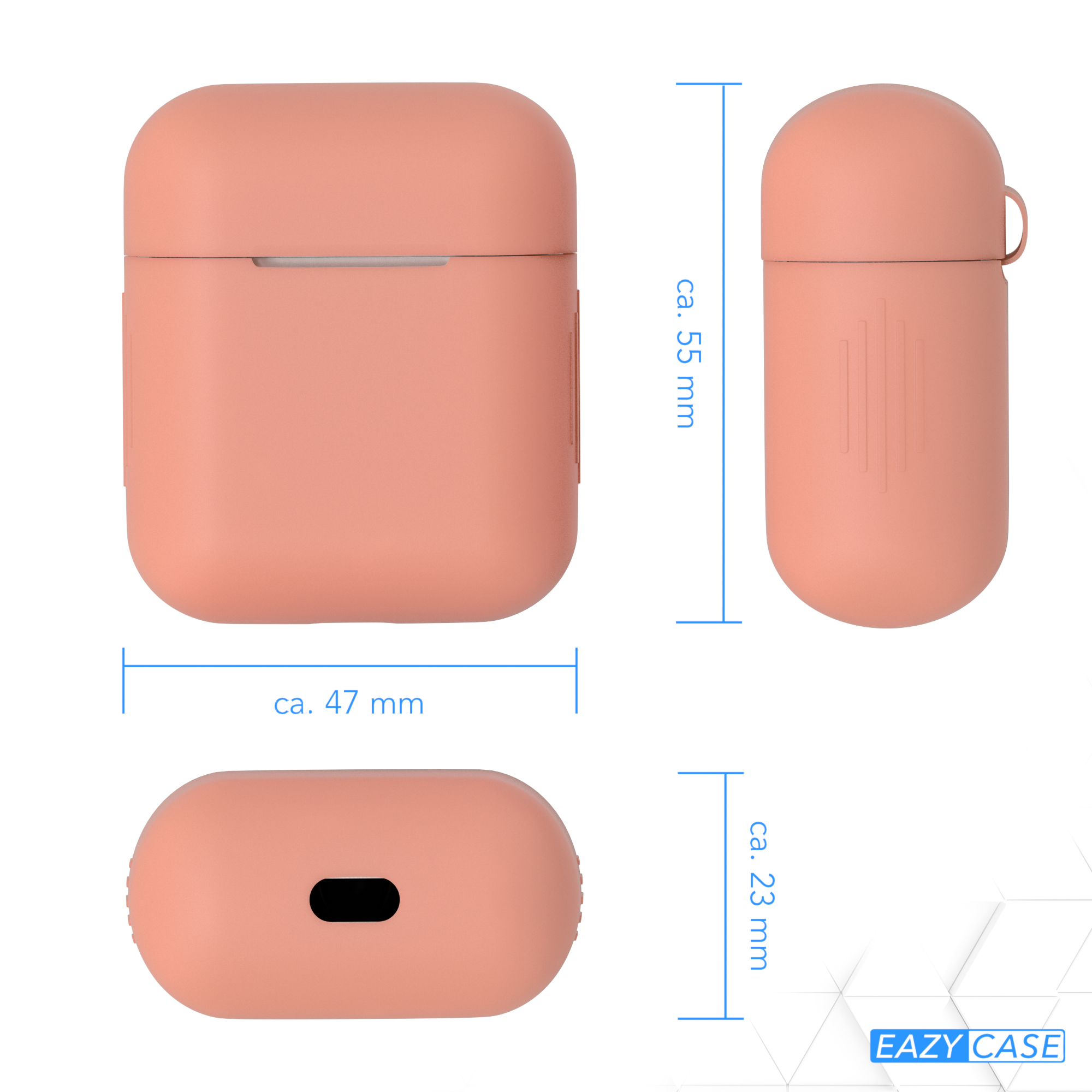 Rosa Kopfhörer-Etui, Maße in mm.