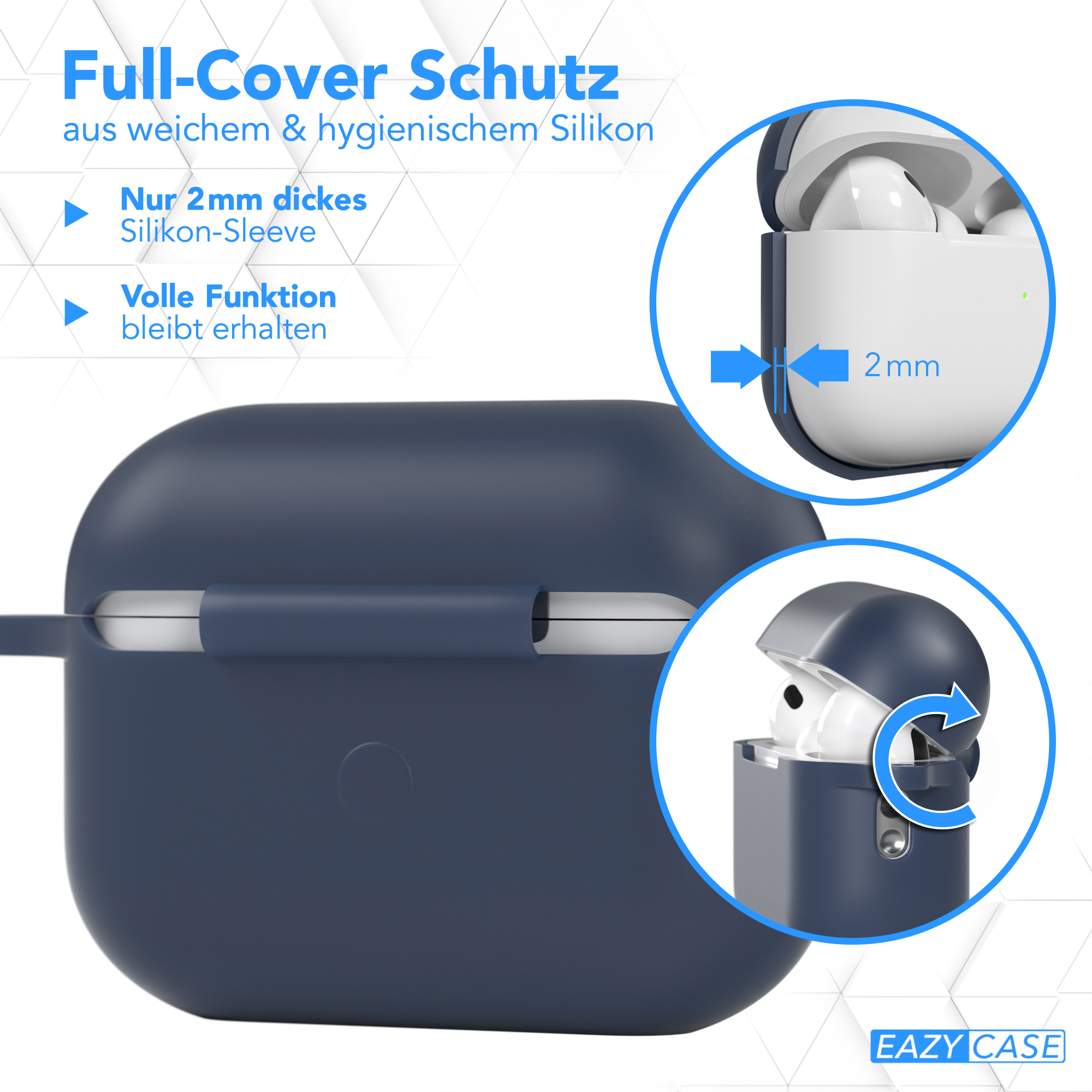 EAZY CASE Dunkel 2 Schutzhülle Sleeve passend für: Blau Apple Pro Silikon Case AirPods