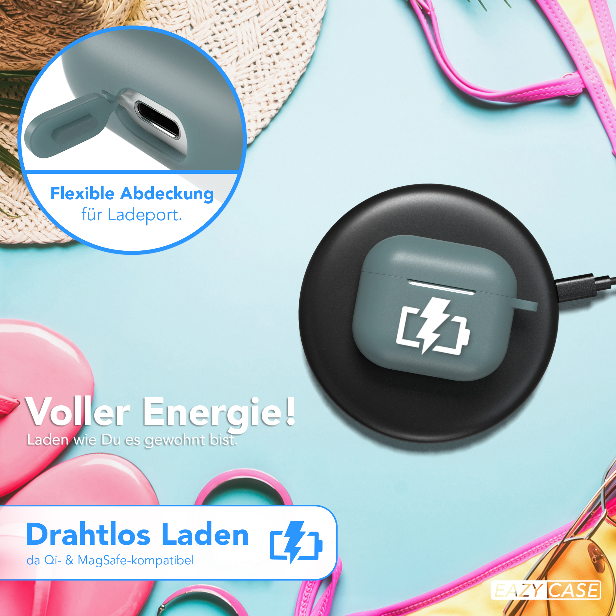Kabelloses Ladepad mit Ladecase und Text 