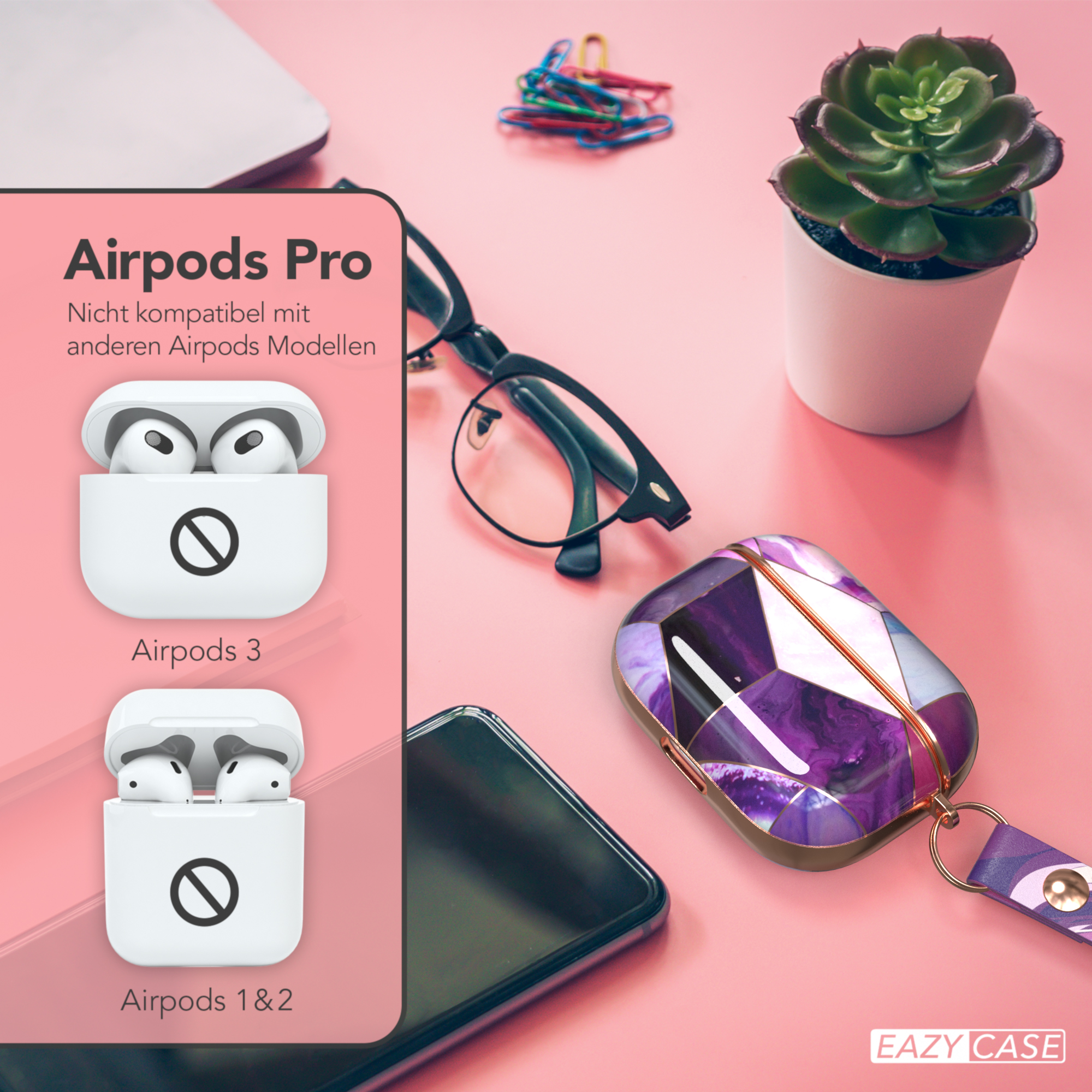 AirPods Pro-Case-Vergleich, der AirPods 3 und AirPods 1 & 2 mit Durchfahrt verboten-Zeichen zeigt.