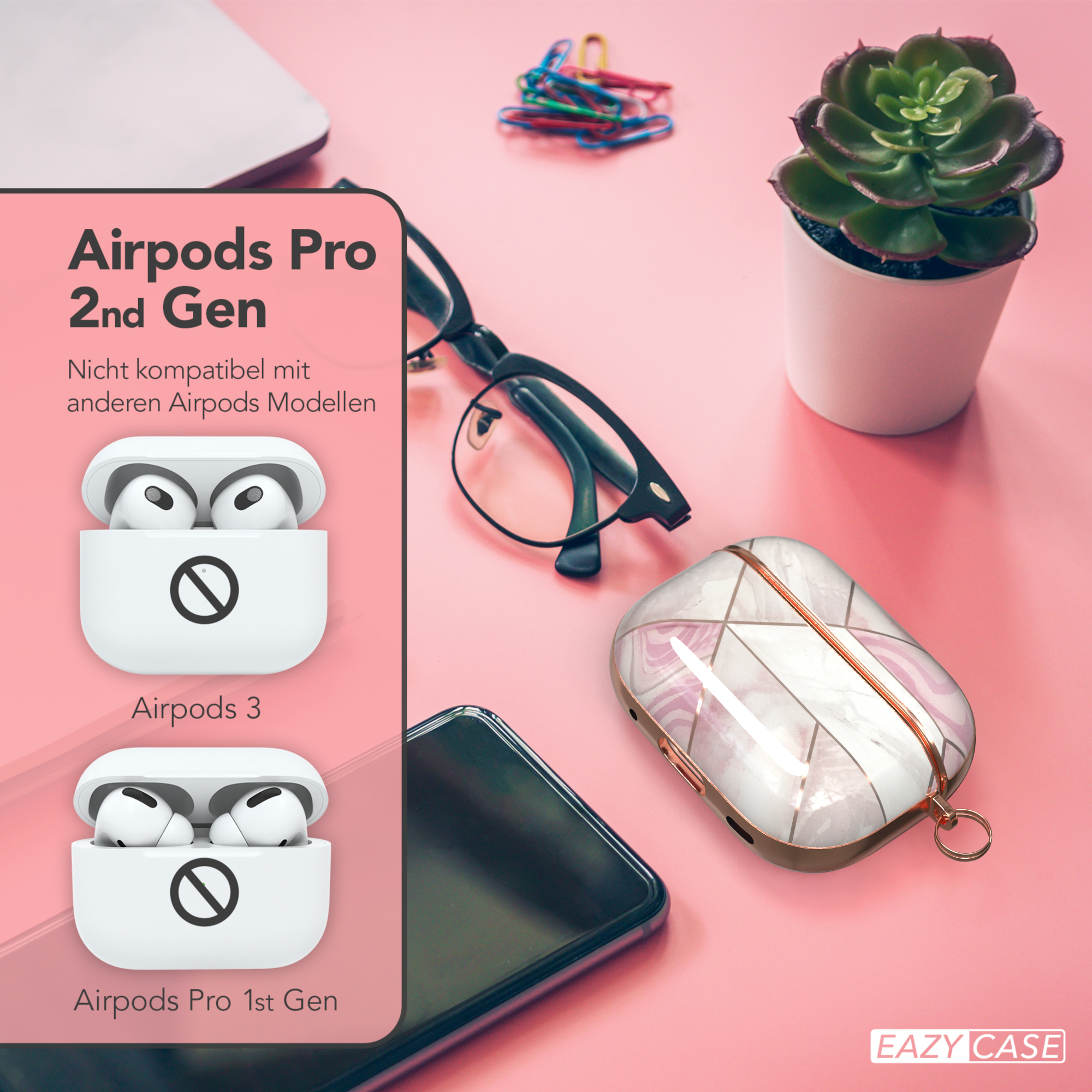 EAZY CASE AirPods Pro Roségold Schutzhülle 2 Sleeve Case / passend Weiß Motiv für: IMD Apple