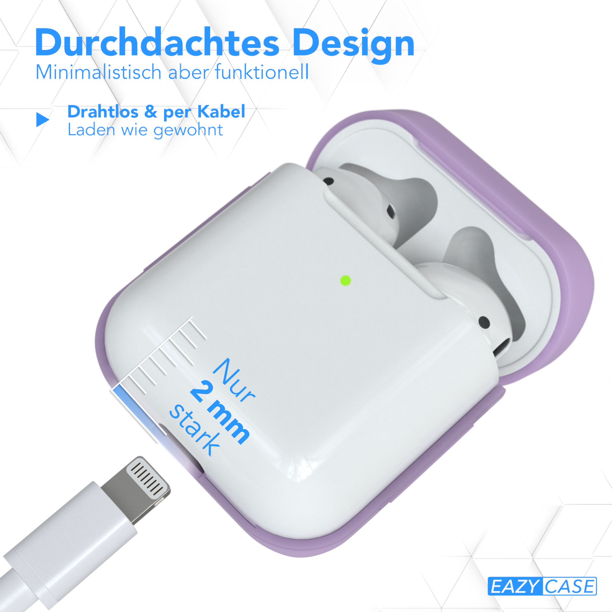 Kopfhörer-Etui mit eingestecktem Ladekabel, zeigt, wie dünn es ist.