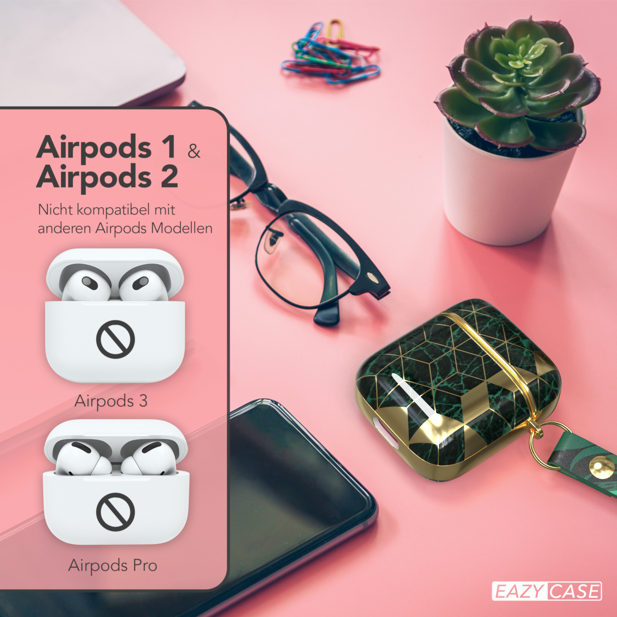 EAZY CASE AirPods IMD Sleeve Grün Schutzhülle Motiv für: Apple Case / Gold passend