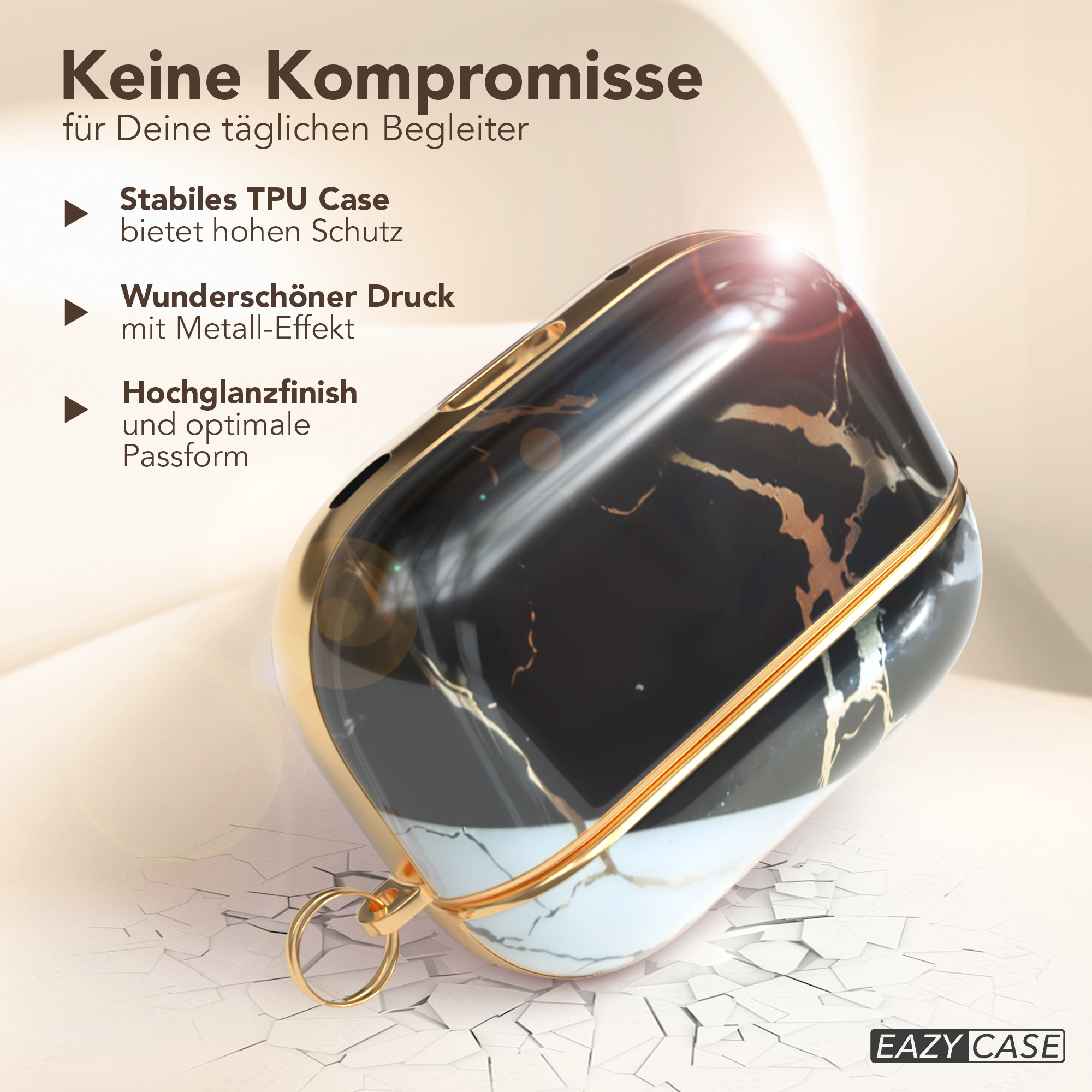 Eine schwarz-goldene Hülle mit Marmormuster.