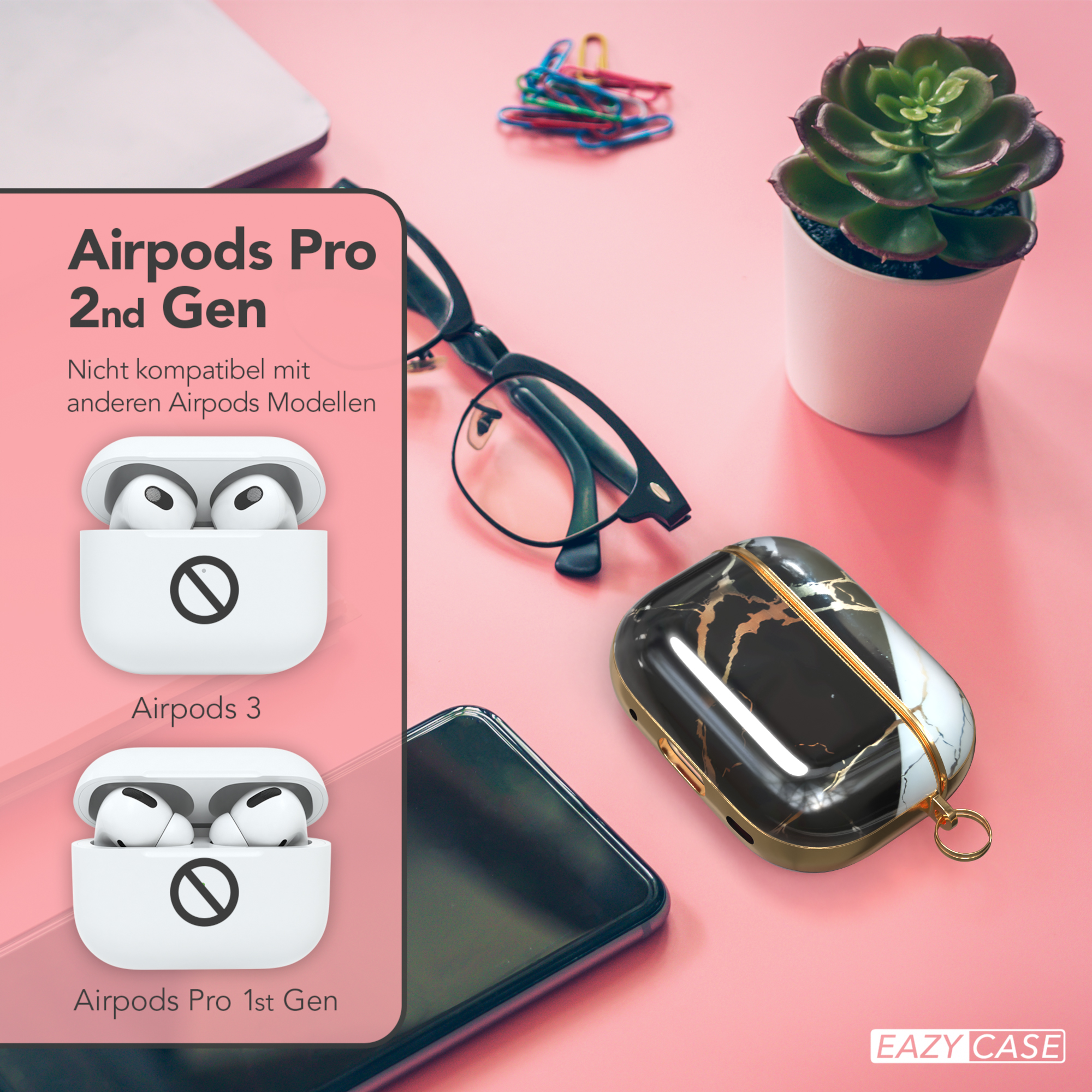 EAZY CASE AirPods Pro Case Sleeve Schwarz Apple 2 für: passend IMD / Motiv Gold Schutzhülle