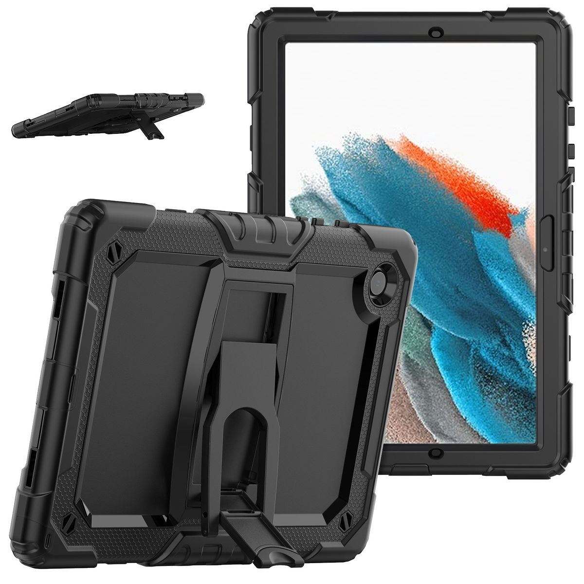 WIGENTO Aufstellbare Outdoor Backcover, Tab X200 Samsung, X205, Schwarz Gurt, & Hybrid Trage A8 Galaxy 2021 / Tasche 10.5