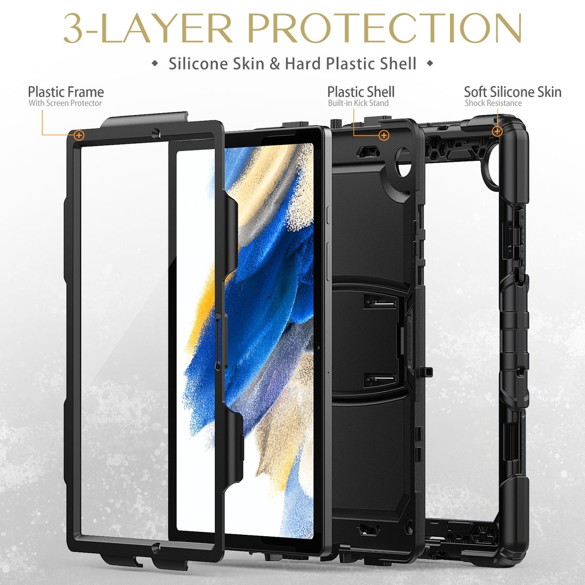 WIGENTO Aufstellbare Outdoor Samsung, X200 Gurt, 2021 / Backcover, Tab Hybrid A8 & Trage 10.5 X205, Schwarz Galaxy Tasche