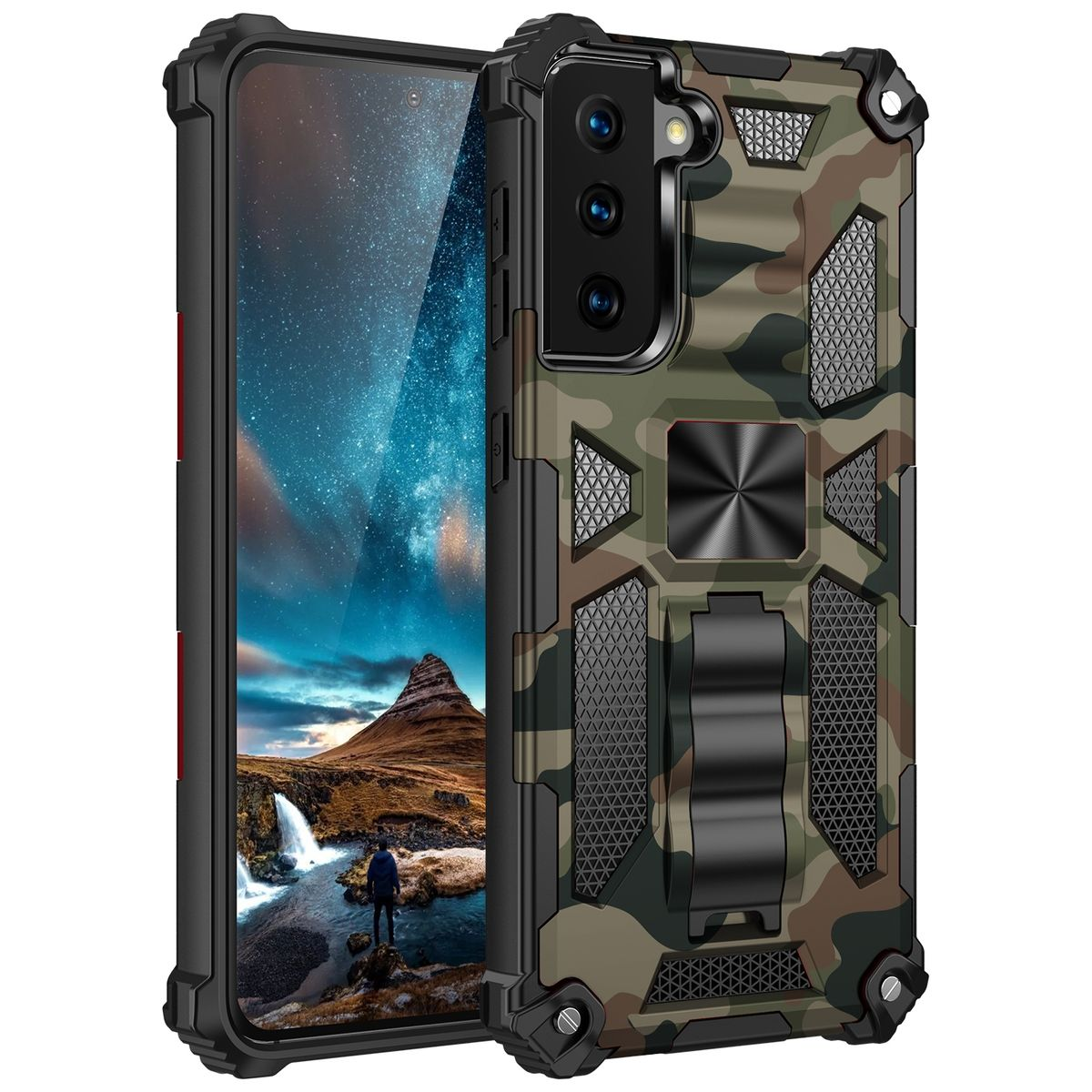 WIGENTO Camouflage Shockproof Armor Backcover, Grün Schutz Samsung, Cover, / Camouflage S21, Design Galaxy