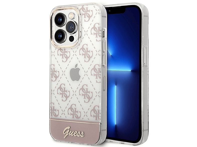 Hülle, Pattern GUESS Design iPhone Collection 4G Apple, Pro, Lila Script Backcover, 14