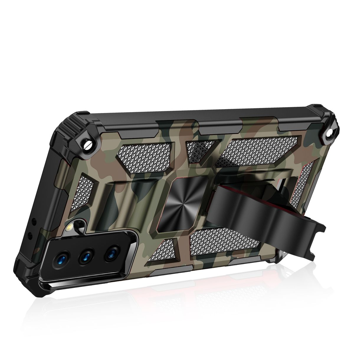 / Camouflage Galaxy Samsung, TPU Backcover, Shockproof S21 Silikon WIGENTO aufstellbar, Hülle Armor Grün Plus, Camouflage