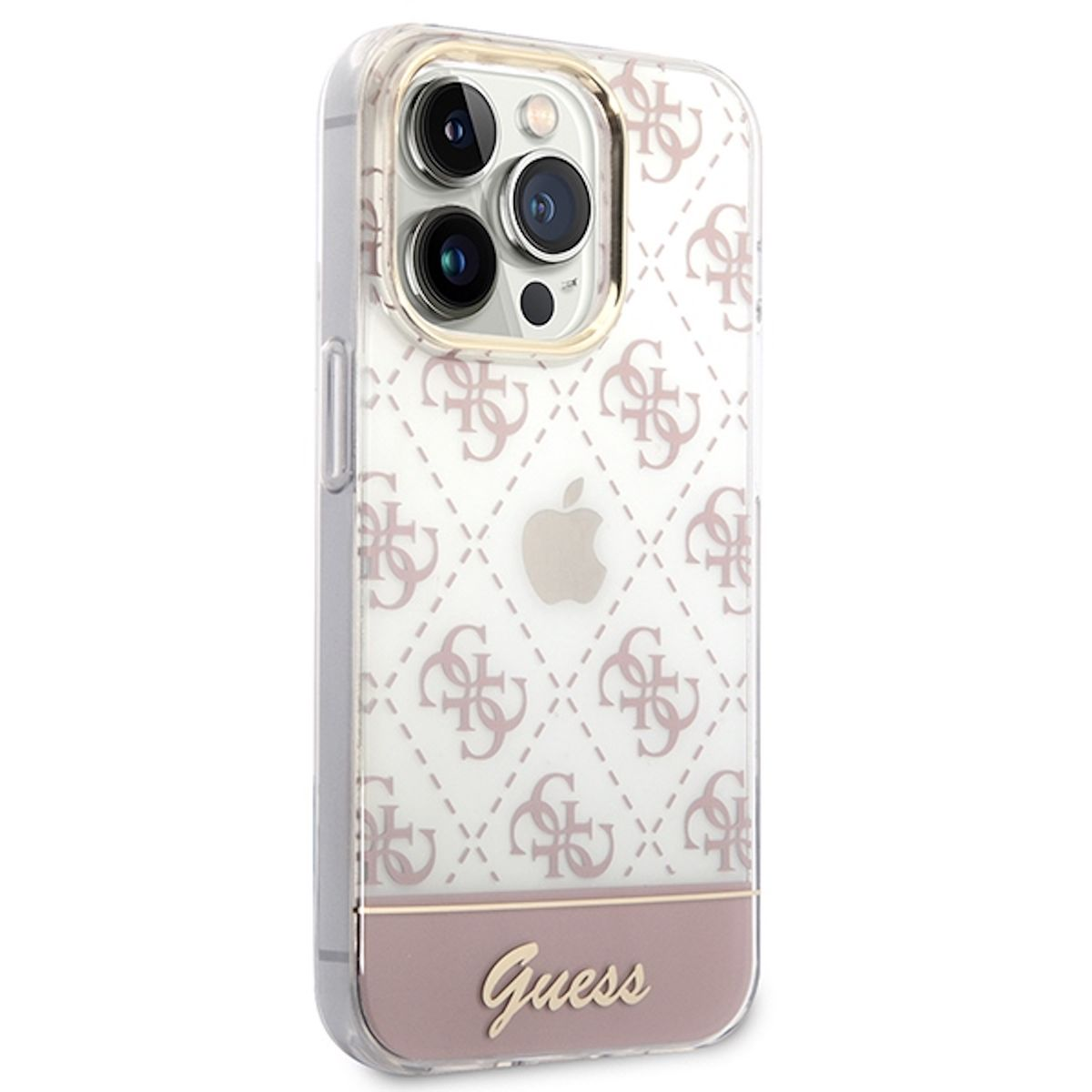 iPhone 14 Pattern Script Lila GUESS Pro, Apple, Hülle, Backcover, Design 4G Collection