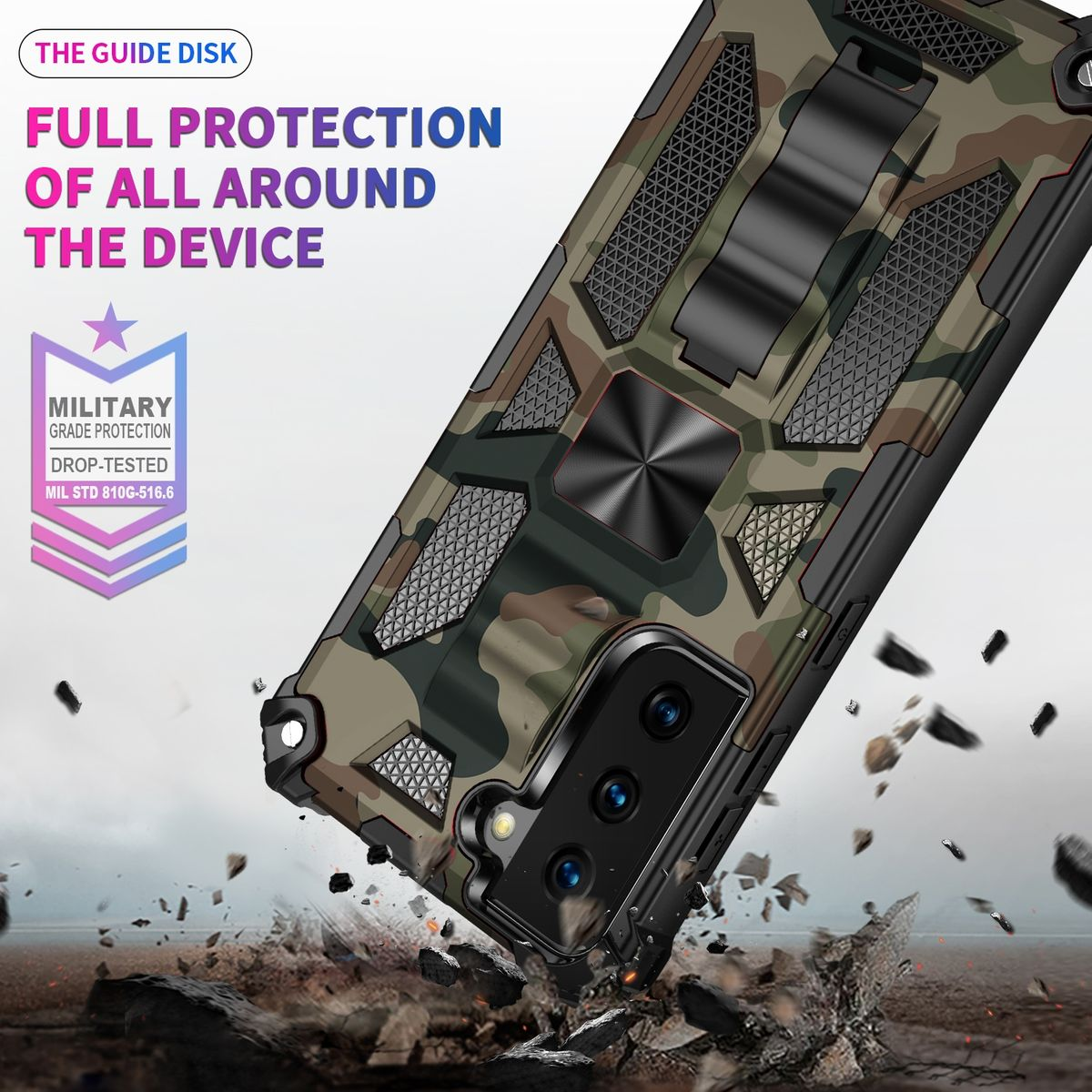 WIGENTO Camouflage Shockproof S21, Samsung, Design Schutz Armor / Grün Camouflage Backcover, Galaxy Cover